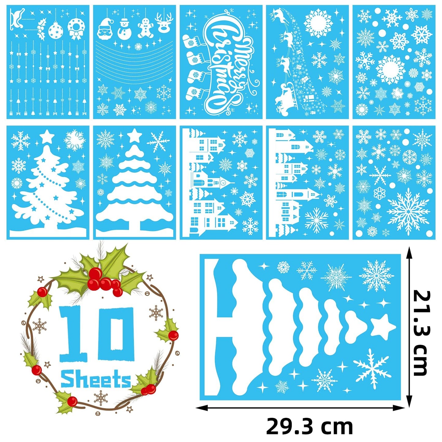 MISS FANTASY Christmas Window Clings Decorations, 10 Sheets Merry Christmas Scene Window Stickers for Glass Window Snowflakes Decals White Winter Snow Scene Xmas Decorations for Home Indoor