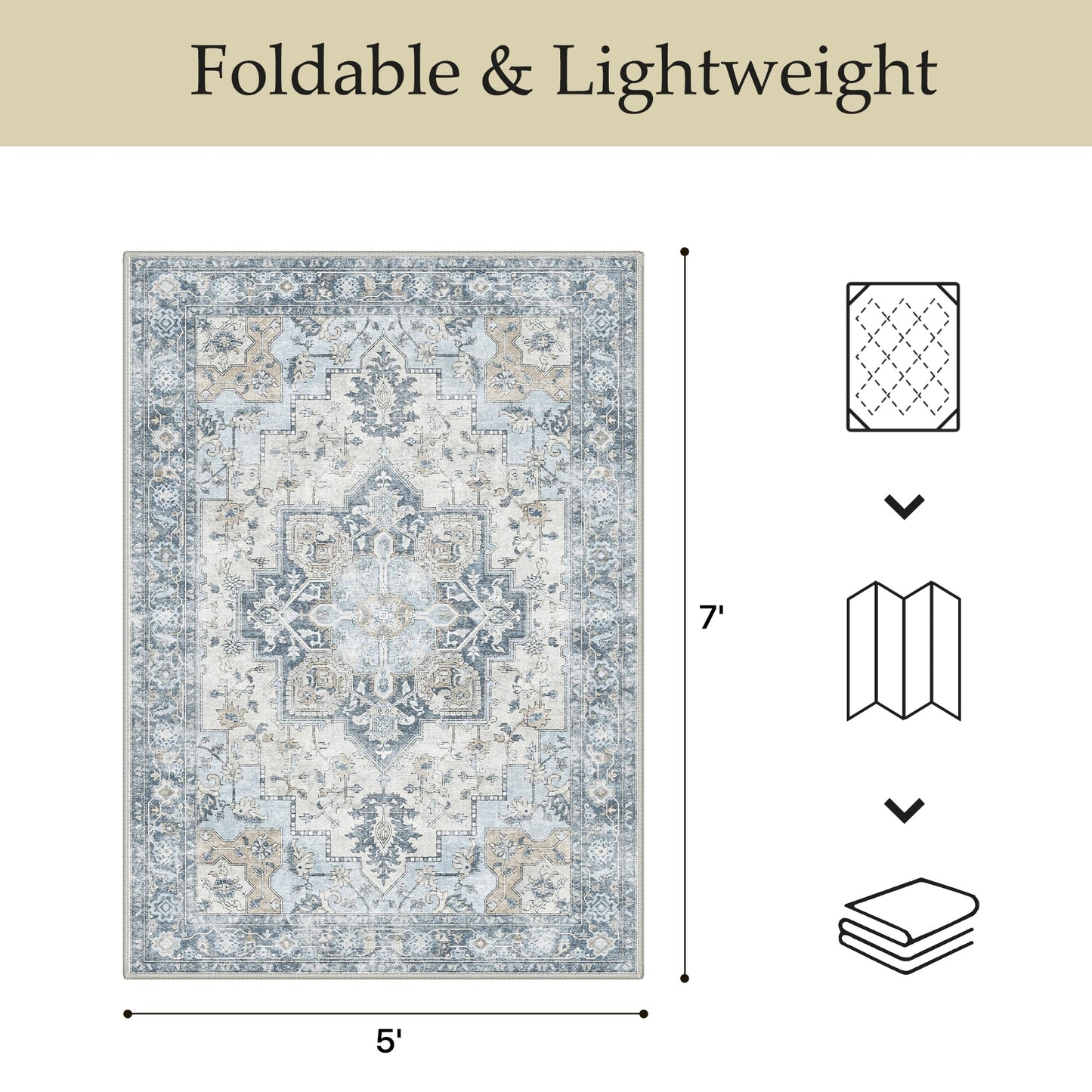 GENIMO Outdoor & Indoor Area Rug 10'x14', Waterproof, Non-Shedding, Easy Cleaning, Boho Mat for Patio, Living Room, Balcony, Dining Room, RV, Deck, Bedroom, Camping, Outside Carpet,Blue