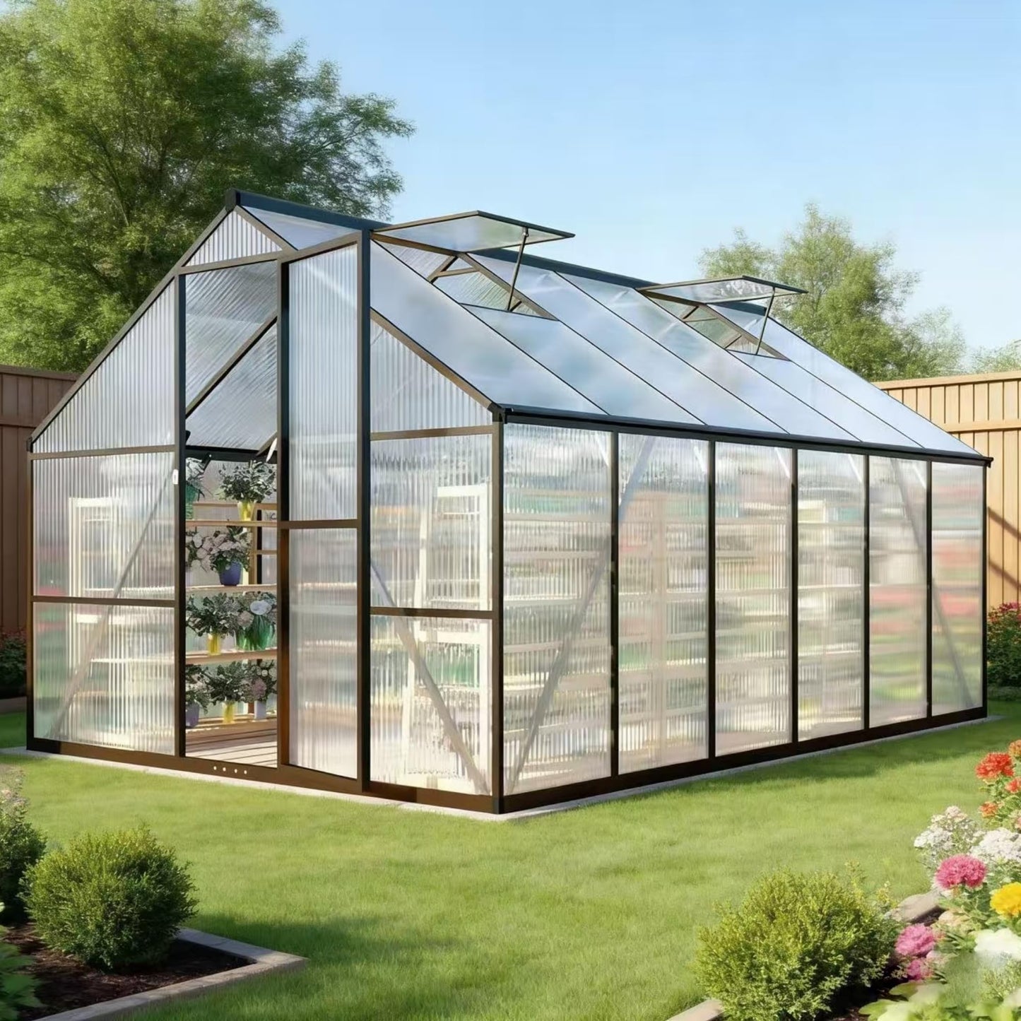 8x12 FT Greenhouses for Outdoors, Polycarbonate Greenhouse with PC Panels, Greenhouses for Outdoors for Yard, Garden, Hobby, Charcoal Black