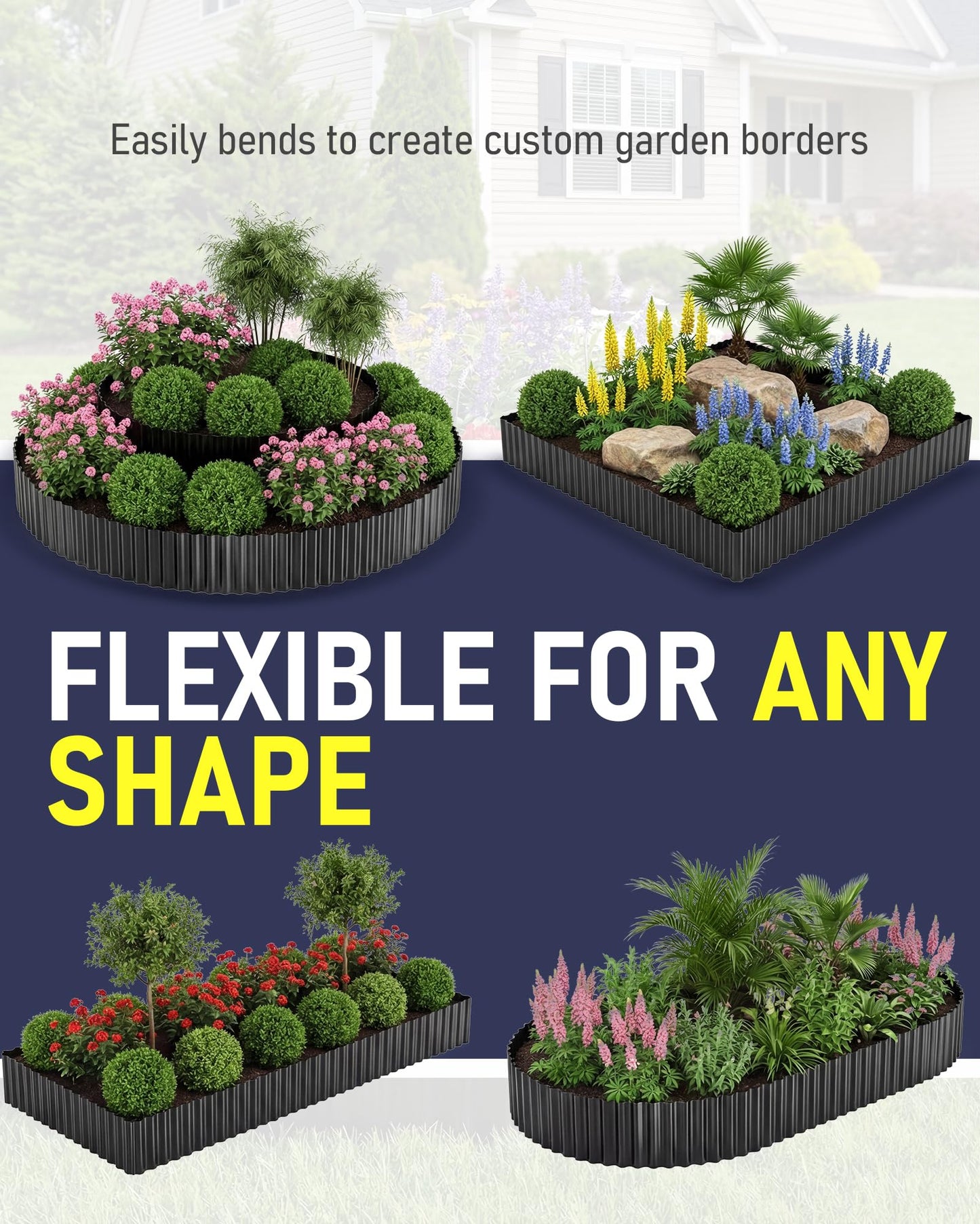 SOCONT Corrugated Metal Garden Edging, 6"×40Ft Durable Landscape Border for Garden, Lawn, Flower Beds and Paver Edging (Black)