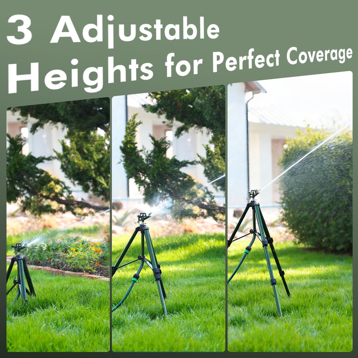 RESTMO Tripod Base Zinc Impact Sprinkler, 360° Rotating & 3-Height Adjustable Tripod, Heavy Duty Full Metal Sprinkler for Agriculture and Large Yard Irrigation
