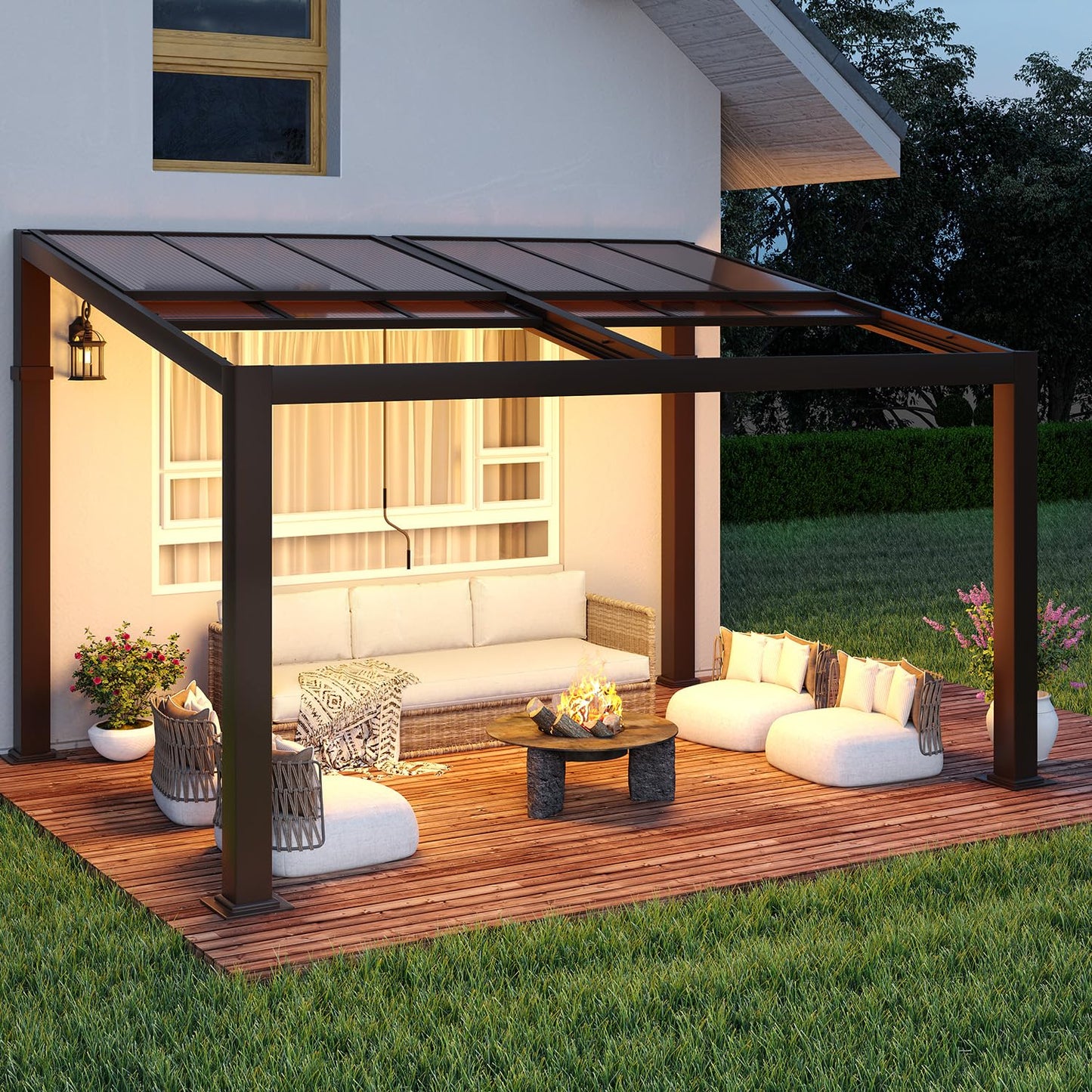 HOMMOW Gazebo 10’x13‘ with Adjustable Polycarbonate Roofs, All Aluminum Frame Permanent Pergola for Patio, Outdoor Freestanding Shelter, Dark Brown