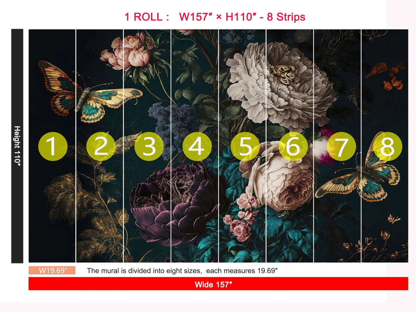 NIUONENIU Large Butterfly Flower Self-Adhesive Wallpaper Wall Decals, Suitable for Bedroom Accent Walls and Living Rooms