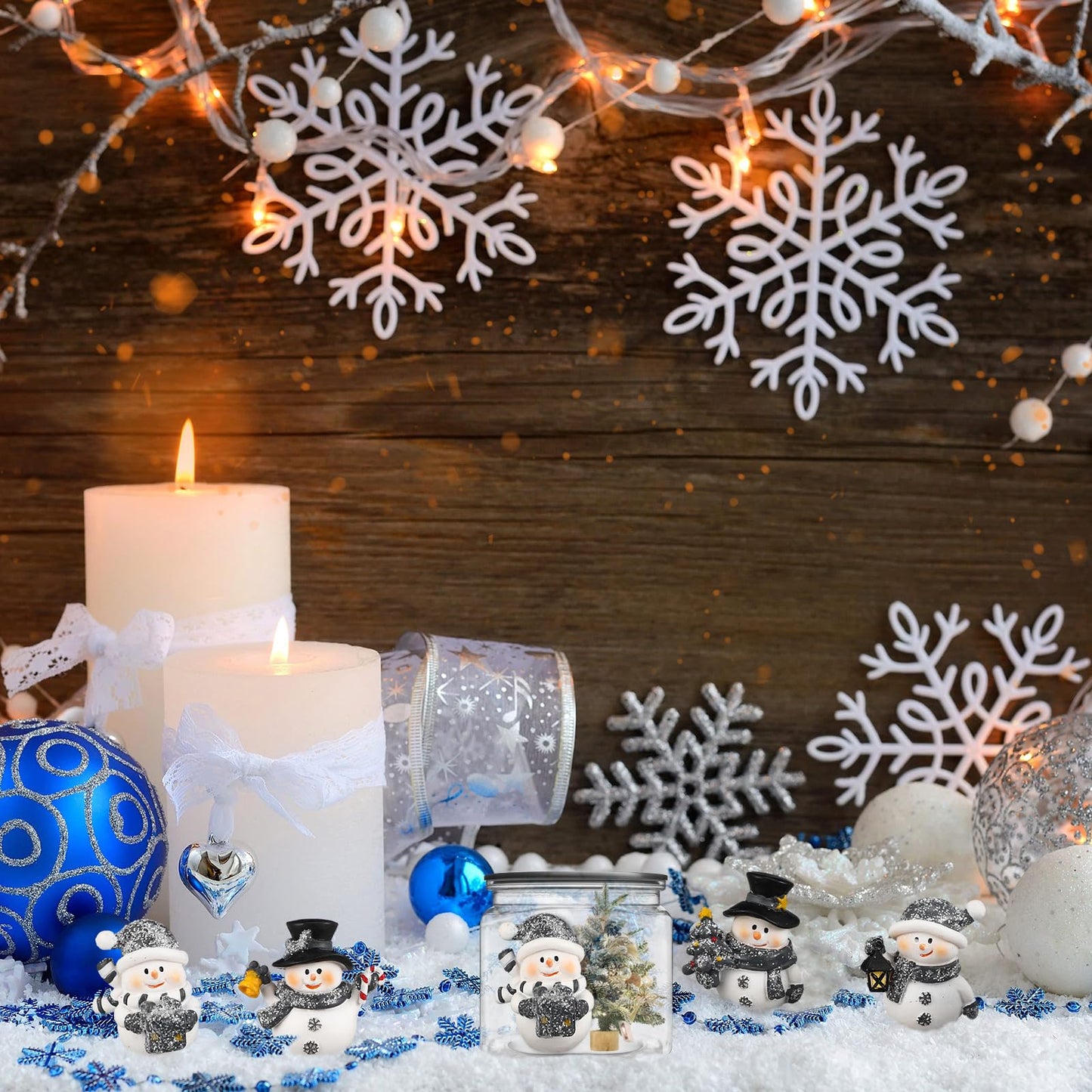 Honoson 12 Pcs Christmas Cute Snowman Figurines Winter Miniature Glittered Figurines Resin Micro Landscapes Winter Snow Decoration for Christmas Birthday Home Decorations Gift(Cute Snowman)