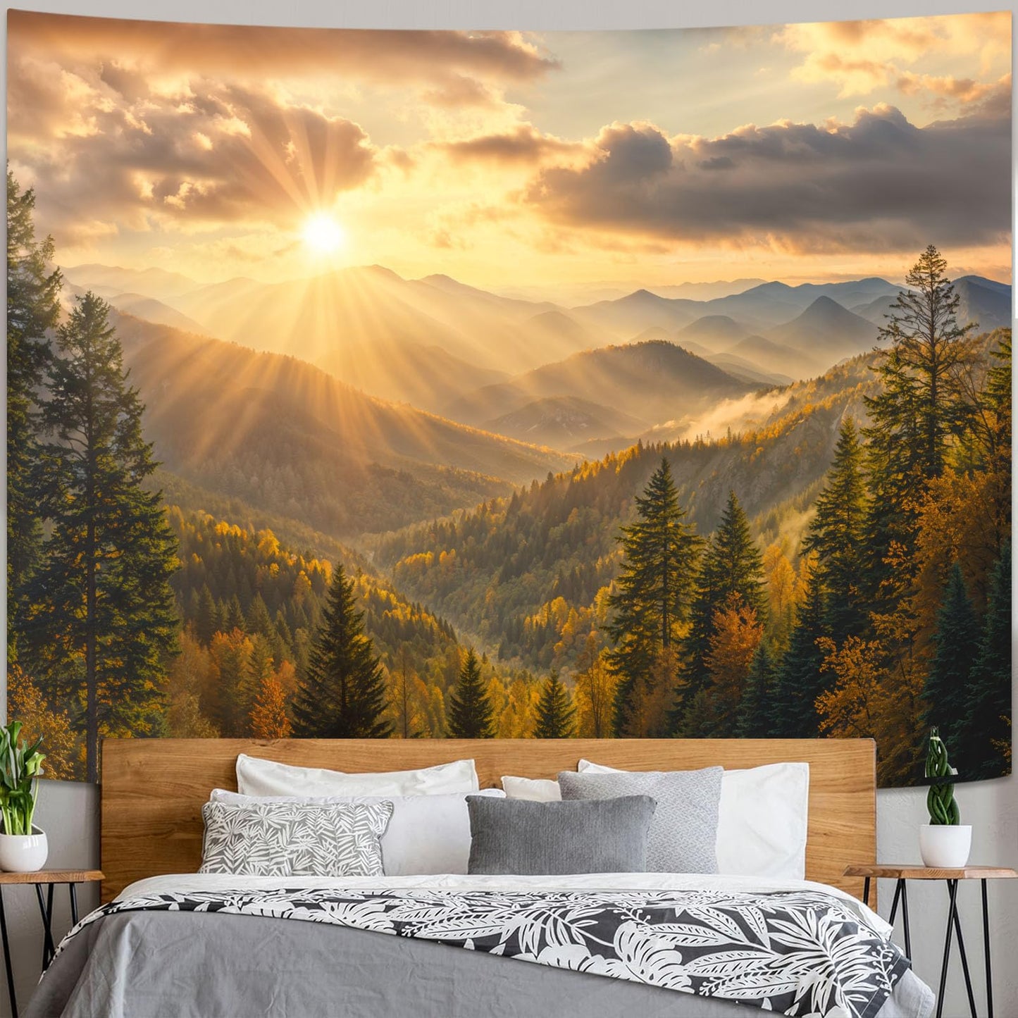 kampdream Landscape Tapestry, Scenery Art Wall Tapestries, Nature Wall Decor for Bedroom Living Room Backdrop Warm Sunset Mountain 36×48 inches