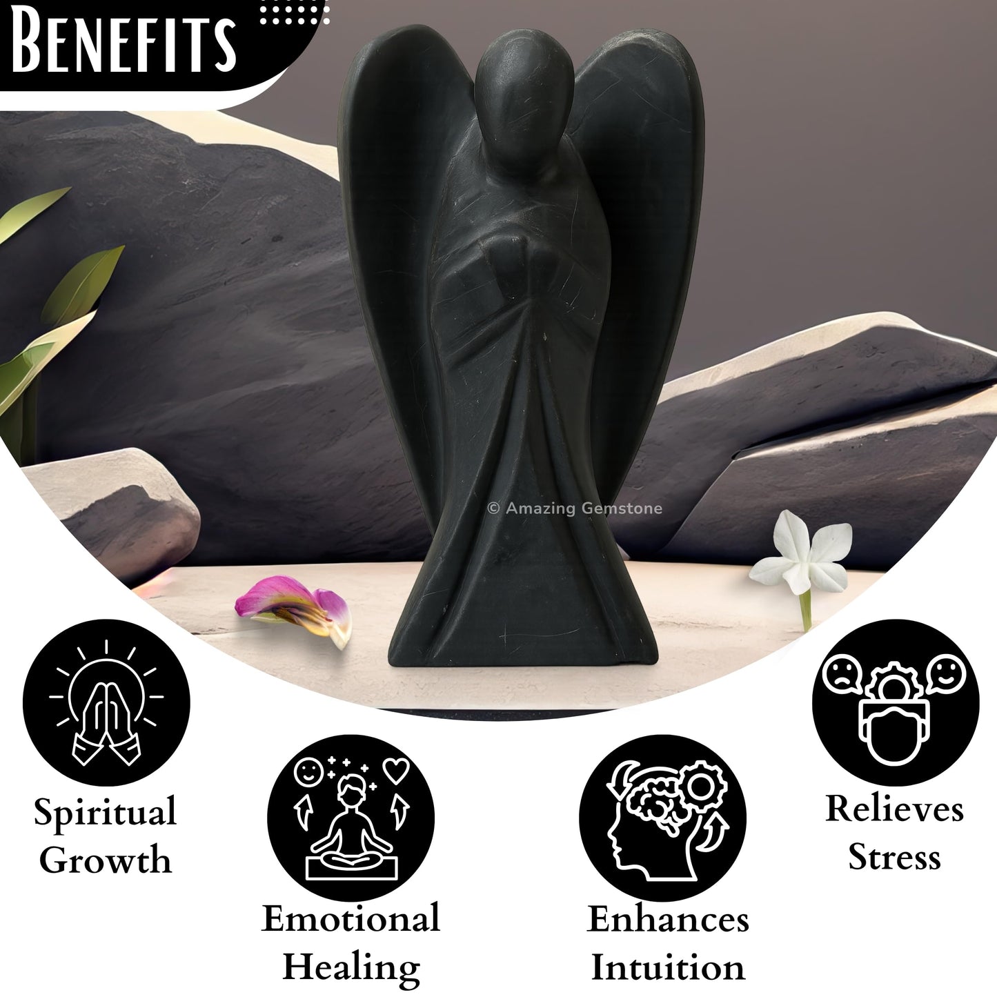 Amazing Gemstone Shungite Angel - Shungite Crystal Angel and Pocket Guardian Angel Crystal Figurines (3 Inches)