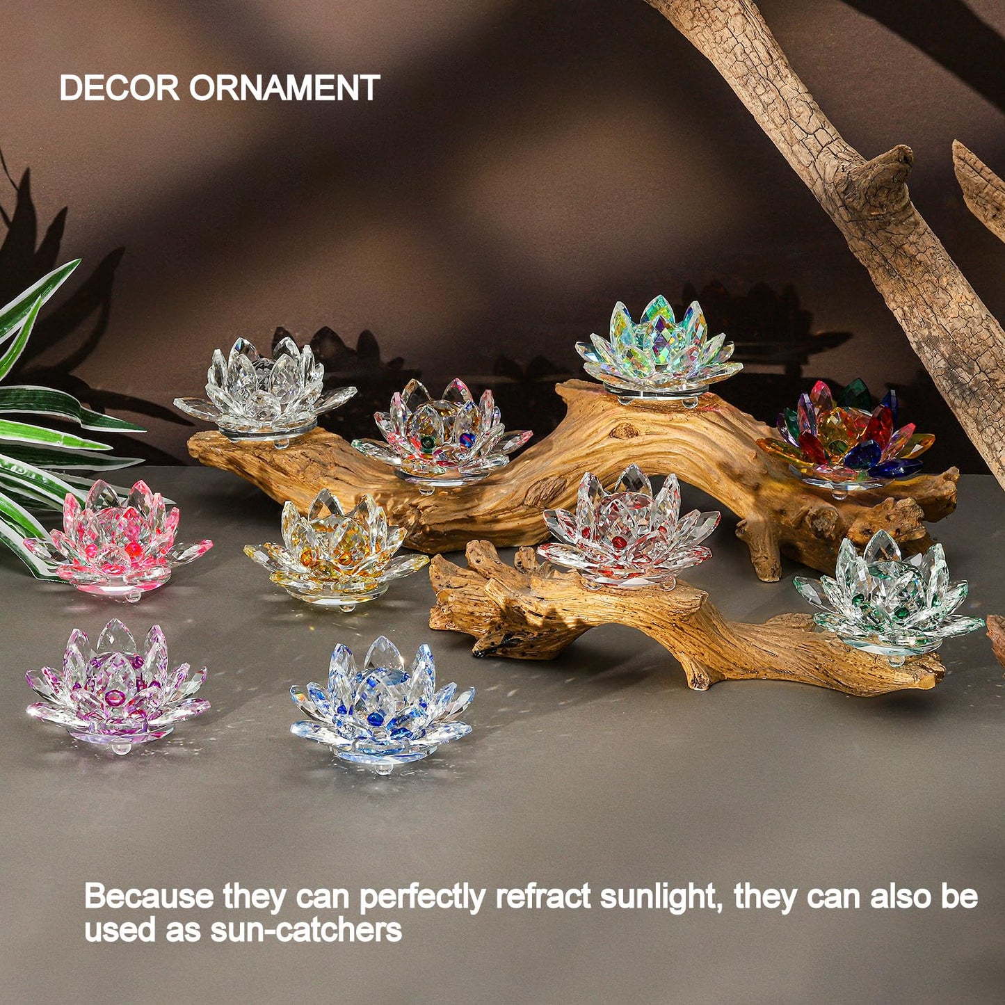 TENGFENG Sparkle Crystal Lotus Flower - 4'' Hue Reflection Clear Crystal Blue Lotus for Feng Shui Home Decor Sun Catcher Ornaments or Paper Weight with Gift Box (100MM) Blue