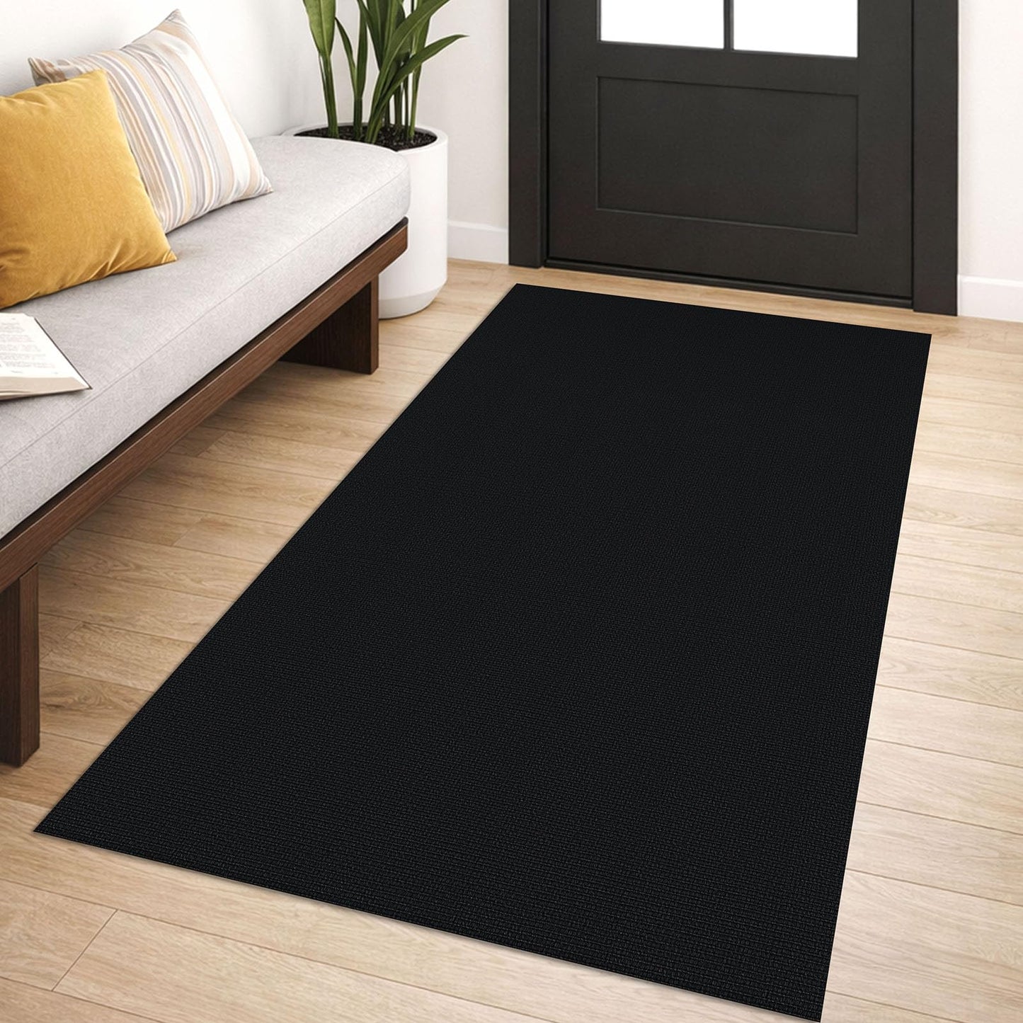 Lansny Washable Entryway Rug 3x5 Area Rugs Cotton Braided Throw Rug with Rubber Backing Indoor Door Mat for Kitchen Living Room Entrance, Black