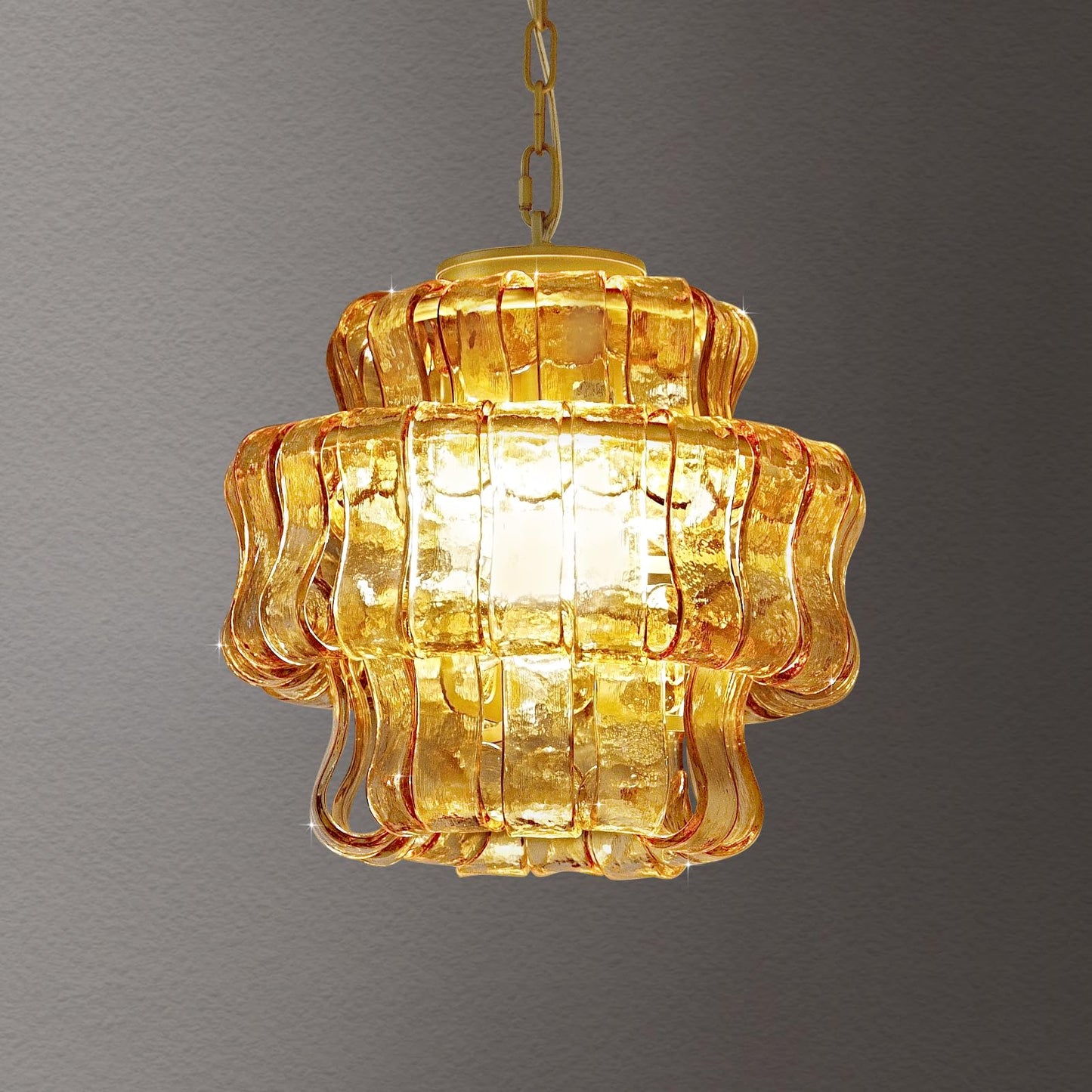 Arziheg 11.8in Kitchen Island Pendant Lights Gold, 4-Light Glass Dining Room Light, Height Adjustable 3 Layer Luxury Modern Pendant Light Fixture for Foyer Bedroom Entryway Hallway(Amber Glass)
