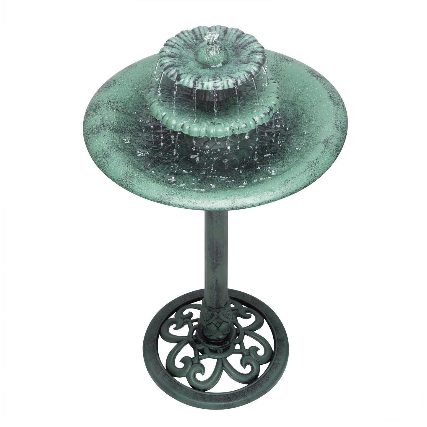 Alpine Corporation 35" Tall 3-Tier Outdoor Pedestal Water Fountain – Durable Resin Cascading Water Feature and Birdbath for Garden, Patio, Deck, and Backyard, Green