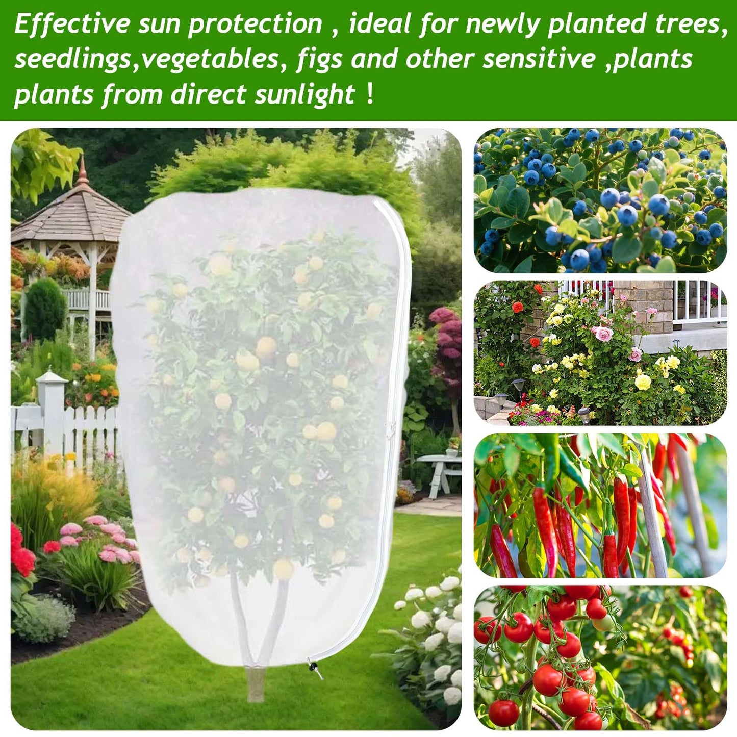 2Pcs 3.3 x 4.9Ft Garden Plant Shade Cover with Zipper Drawstring Non-Woven Sun Protection Plant Cover White Light Refraction Sunshade Cloth Netting for Small Plants, Potted Flowers Fruit Tree