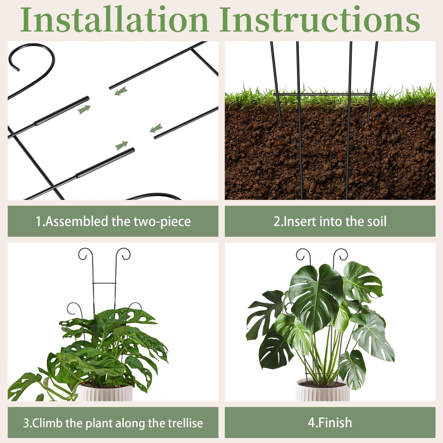 2 Pack 23.6'' Taller Plant Trellis for Climbing Plants Indoors & Outdoor, Garden Metal Trellis Plant Support for Potted Plants, Houseplants, Flowers Vine, Ivy, Pothos, Monstera