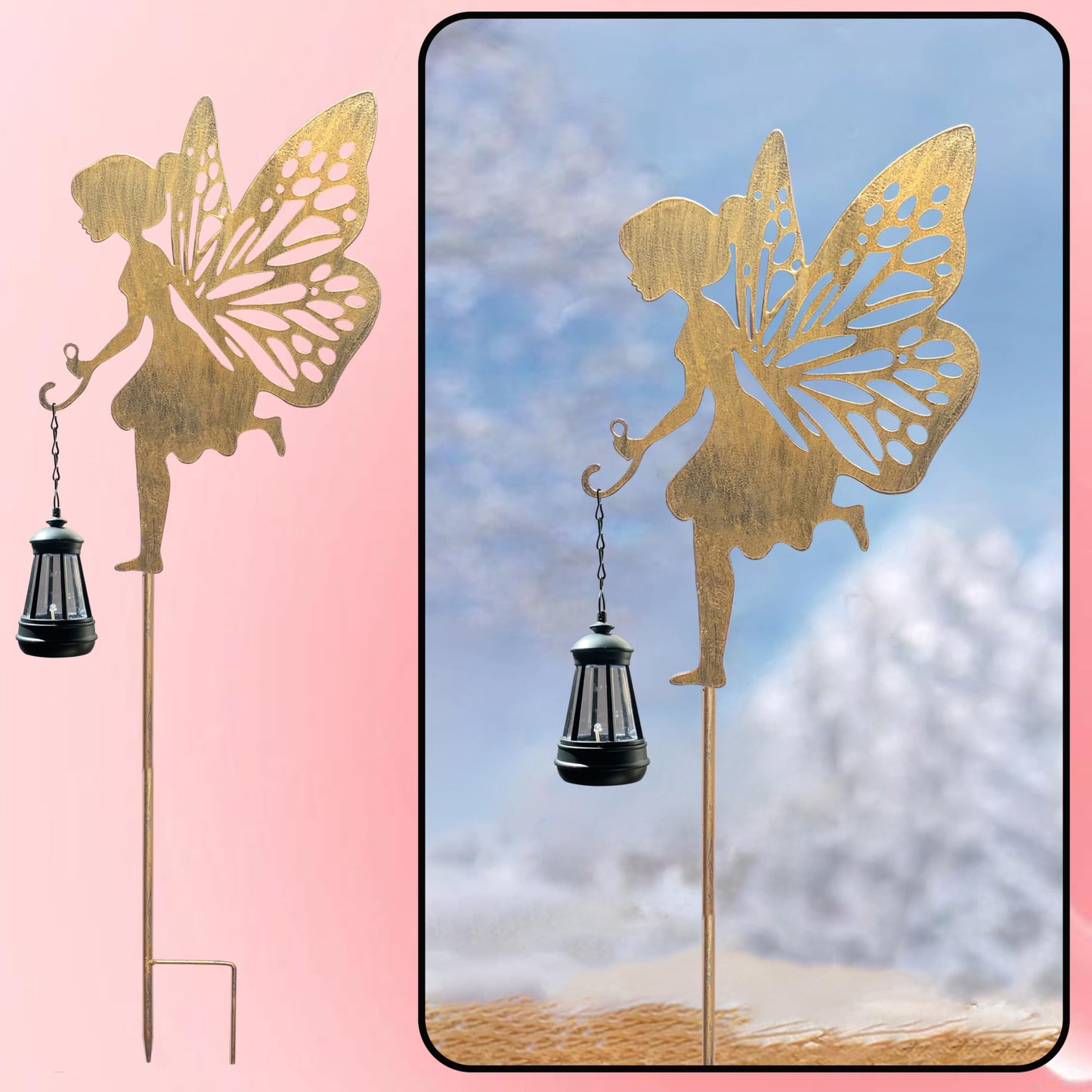 Limygus Solar Fairy Garden Decor, Metal Running Fairy Statues Stakes, Outdoor Waterproof Garden Ornament for Patio, Lawn, Yard, Housewarming Gift for Gardening Mom Grandma