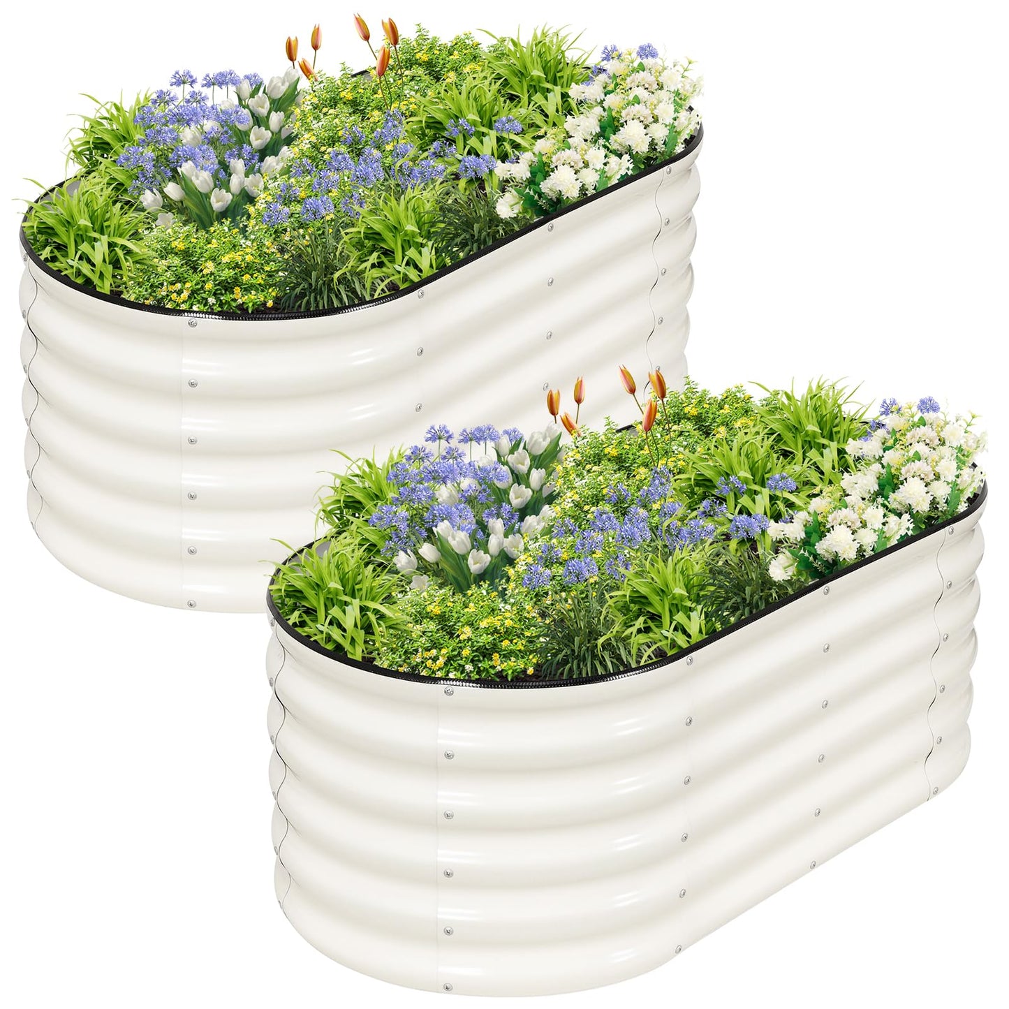 Permade Galvanized Raised Garden Bed Outdoor- 2 Pcs Raised Beds for Gardening| Metal Planter Box, Steel Raised Garden Bed Kit with Gloves for Vegetables, Flower, Herbs (4x2x1.4FT, White)