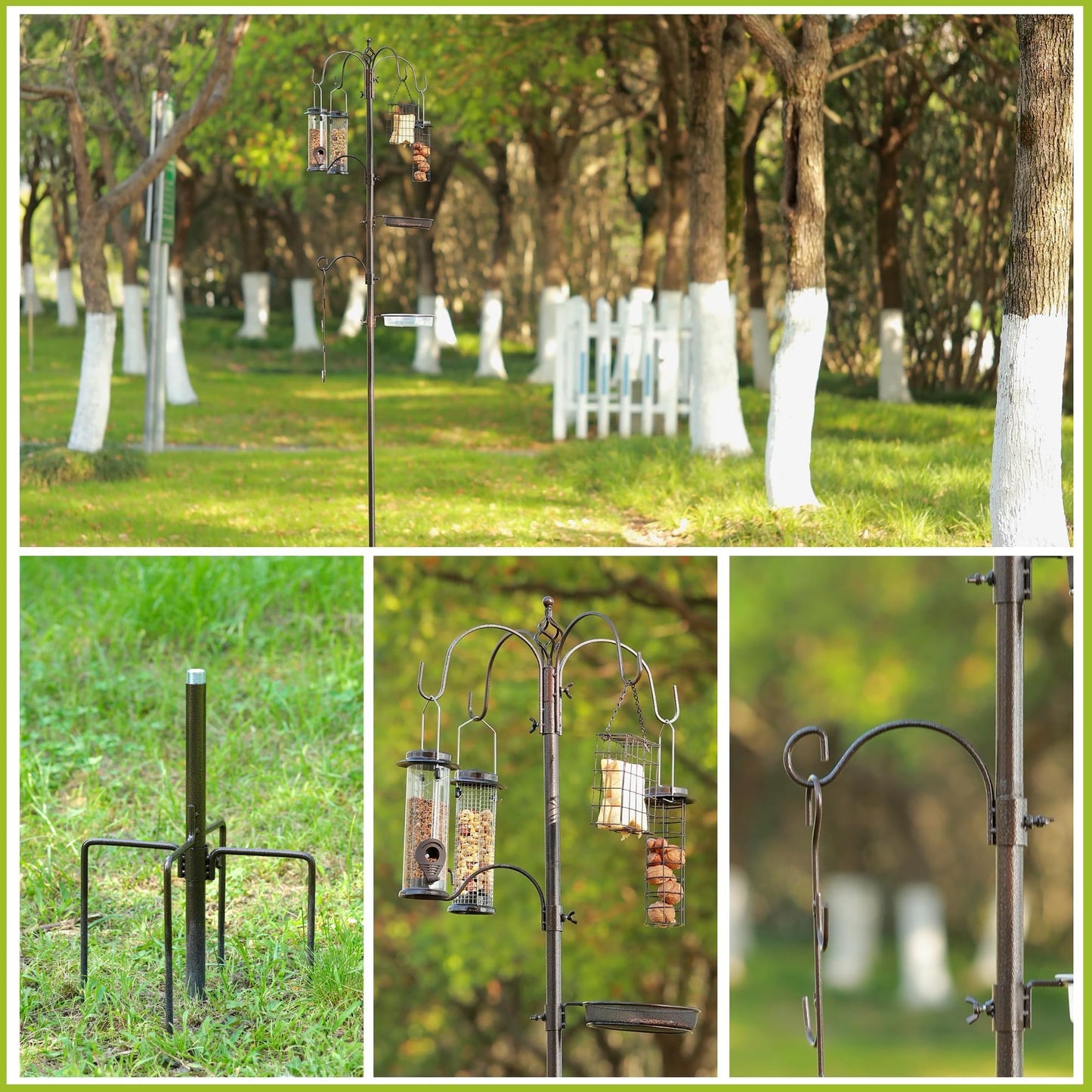 Bird Feeder Station with Suet Cage & Water Bowl Fruit Hook- Adjustable Pole, 6 Hanging Hooks for Wild Birds, Outdoor Garden Bird Feeding Kit