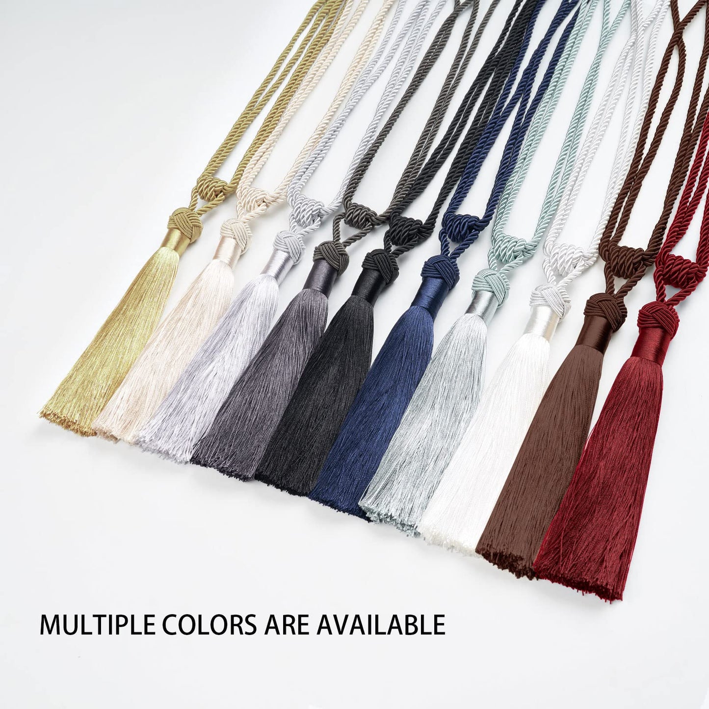 NICEEC 2 Pack Long Tassel Curtain Tiebacks Handmade Braided Rope Knot Drape Tie Backs European Style Decorative Curtain Holdbacks for Home & Office Window Drapery (Dark Beige)