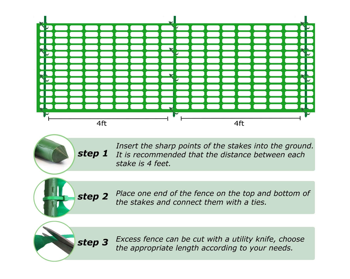 Garden Fence,Snow Fence,Plastic Safety Fence+25 Steel Plant Stakes,Patio Snow Fence 40 Inches X 100 Feet Green Plastic Garden Netting and 25 4-Foot Stakes