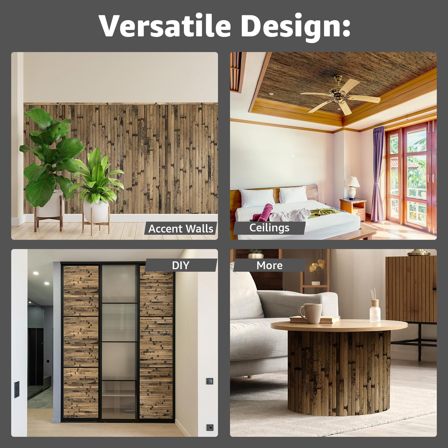 Art3d Natural Bamboo Wall Panel for Interior Wall Decor, Renewable Pole Wrap Wainscoting Paneling for Wall Ceiling Furniture Cabinet Office, 48 x 96 Inch - Dark Burned