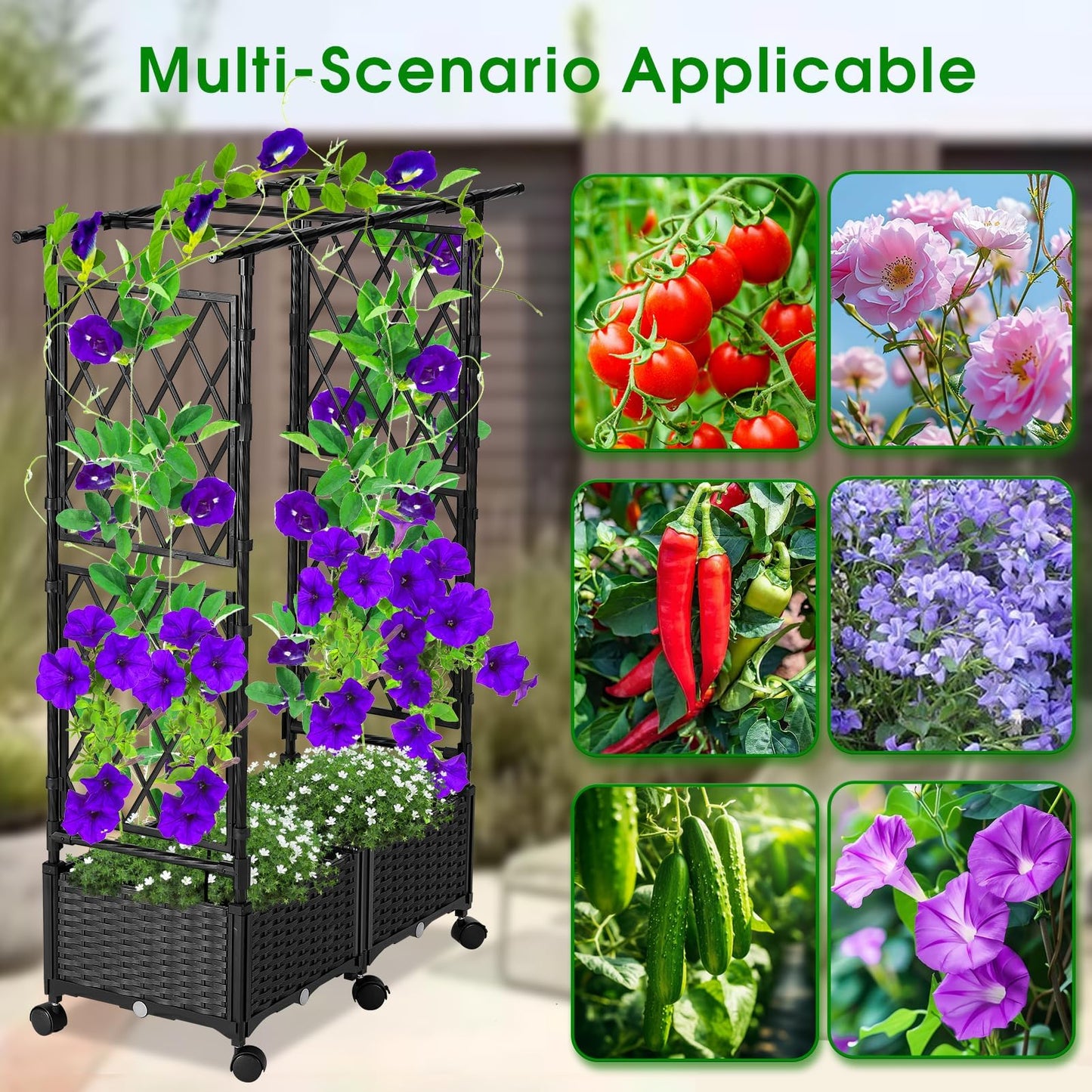 yotoworth Planter with Trellis Raised Garden Beds, 4.5ft Tall with Screen Indoor Outdoor, Vegetable Flower Privacy Planter Box for Backyard Balcony Patio, Black