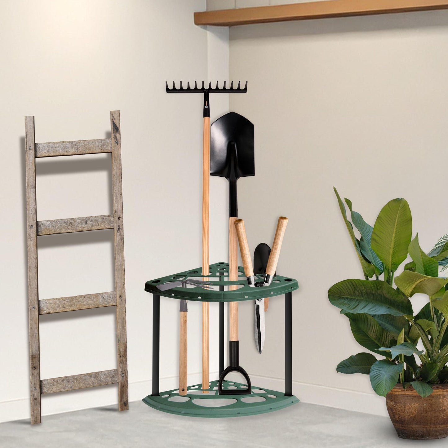 Garden Tool Organizer - Corner Storage Rack that Holds 18 Yard Tools and Broom Holder - Garage Organizers and Storage by Sto-Away
