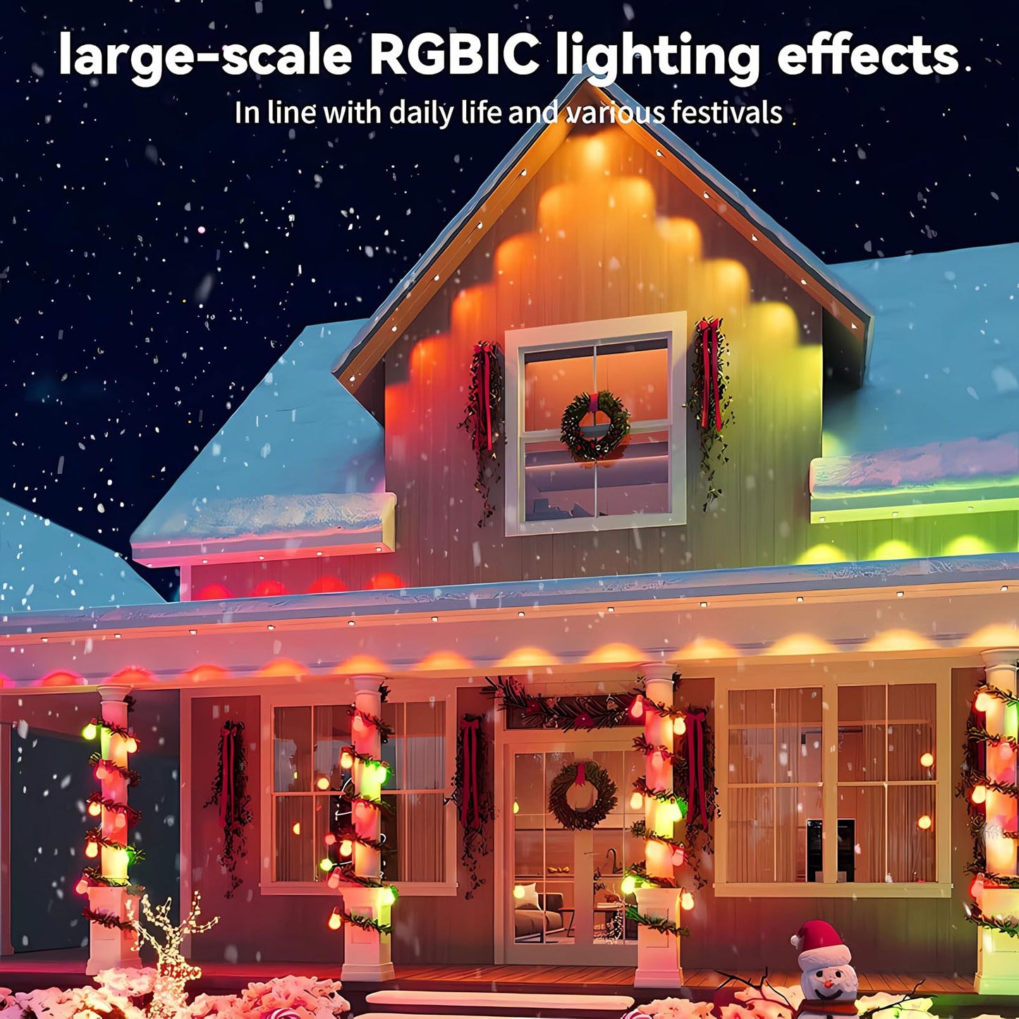 LLdshun Permanent Outdoor Lights, 50FT RGB LED Smart Eaves Lights with 30 LEDs, IP67 Waterproof, Remote/APP Control, DIY Scene Modes, Music Sync Lighting for Party, House, All Holiday Decorations