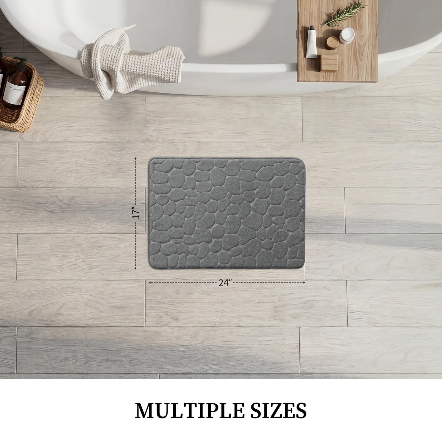 YIHOUSE Bathroom Mat Rug, Memory Foam Bath Mat, Non-Slip Bathroom Floor Mats, Cobblestone Bath Mats Absorbent Bath Rugs Washable Quick Dry (17x24,Dark Gray)