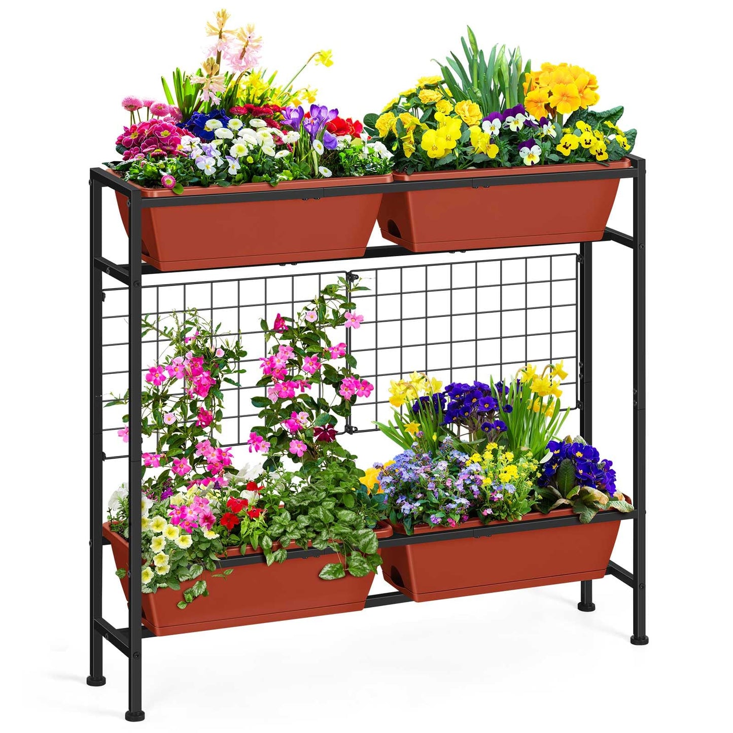 OYEAL Raised Garden Beds with Legs & Trellis, 32" Tall Herb Garden Planters for Indoor/Outdoor Plants, Vertical Elevated Flower Box for Backyard, Porch, Patio, Balcony, Red