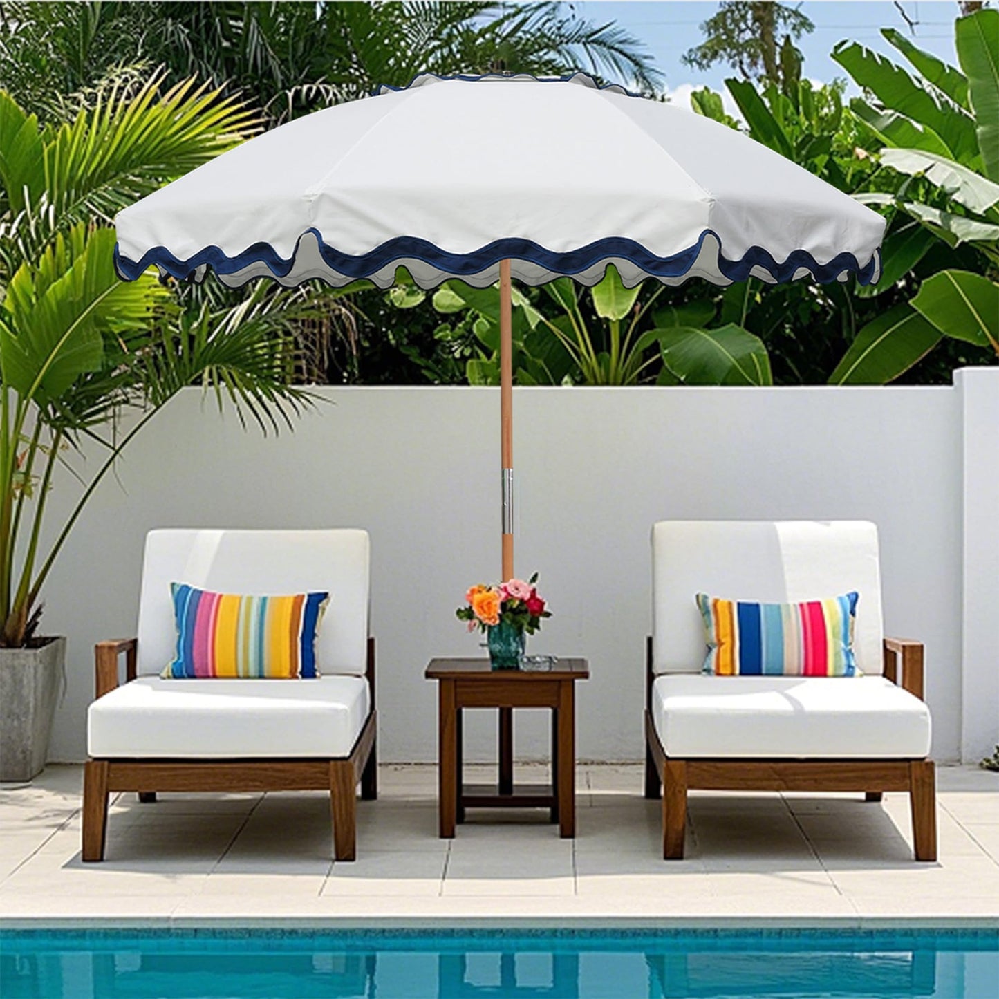AMMSUN 7.8ft Seashore Umbrella, Outdoor Umbrella, Boho Patio Umbrella with UV 50+ Air Vent Ash Wood Pole Carry Bag & Water-Resistant Canvas