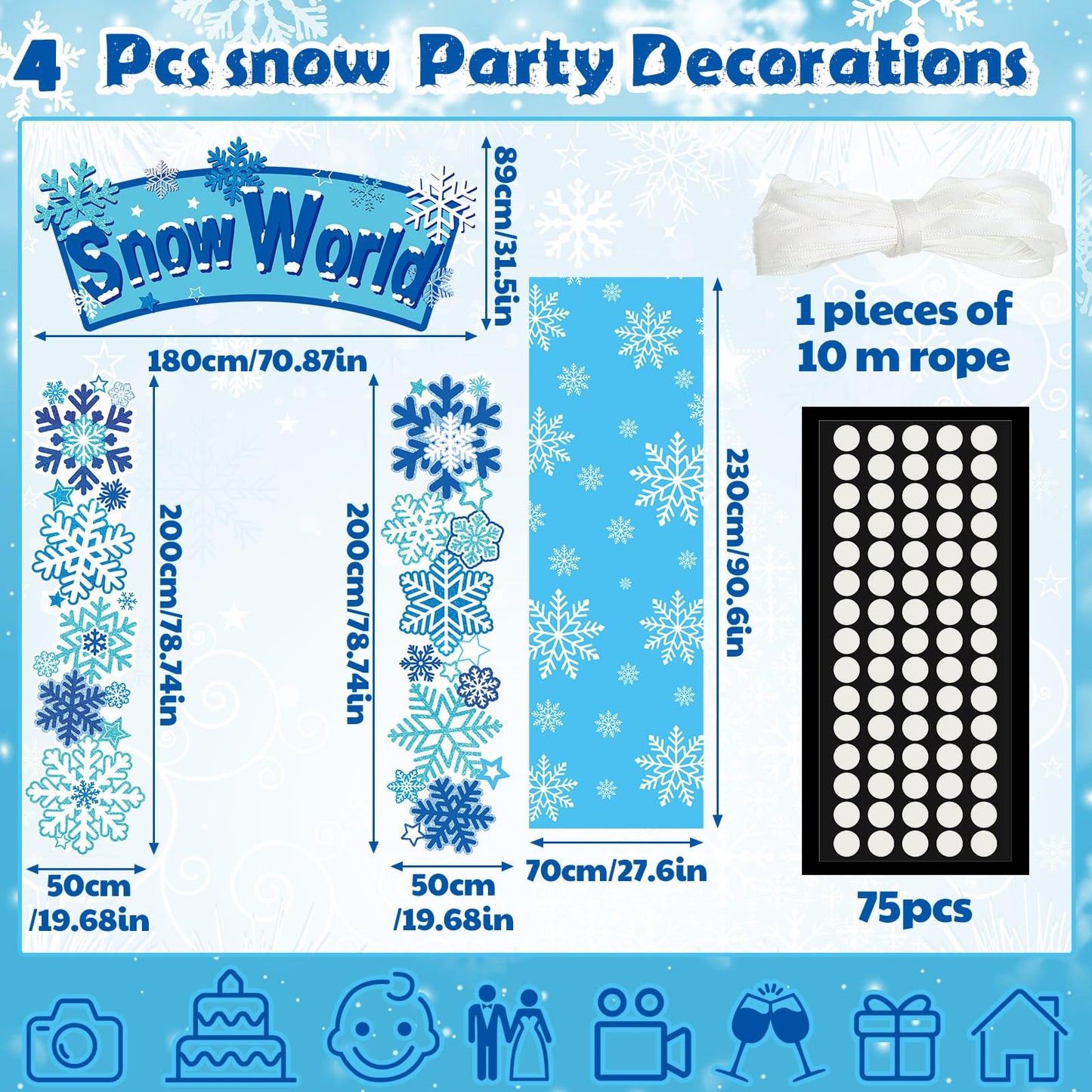VitalCozy 7pcs Birthday Party Decorations Snowflake Tinsel Foil Fringe Curtains Porch Banners Snow Rug Backdrop for Wonderland Party Decoration Winter Supplies