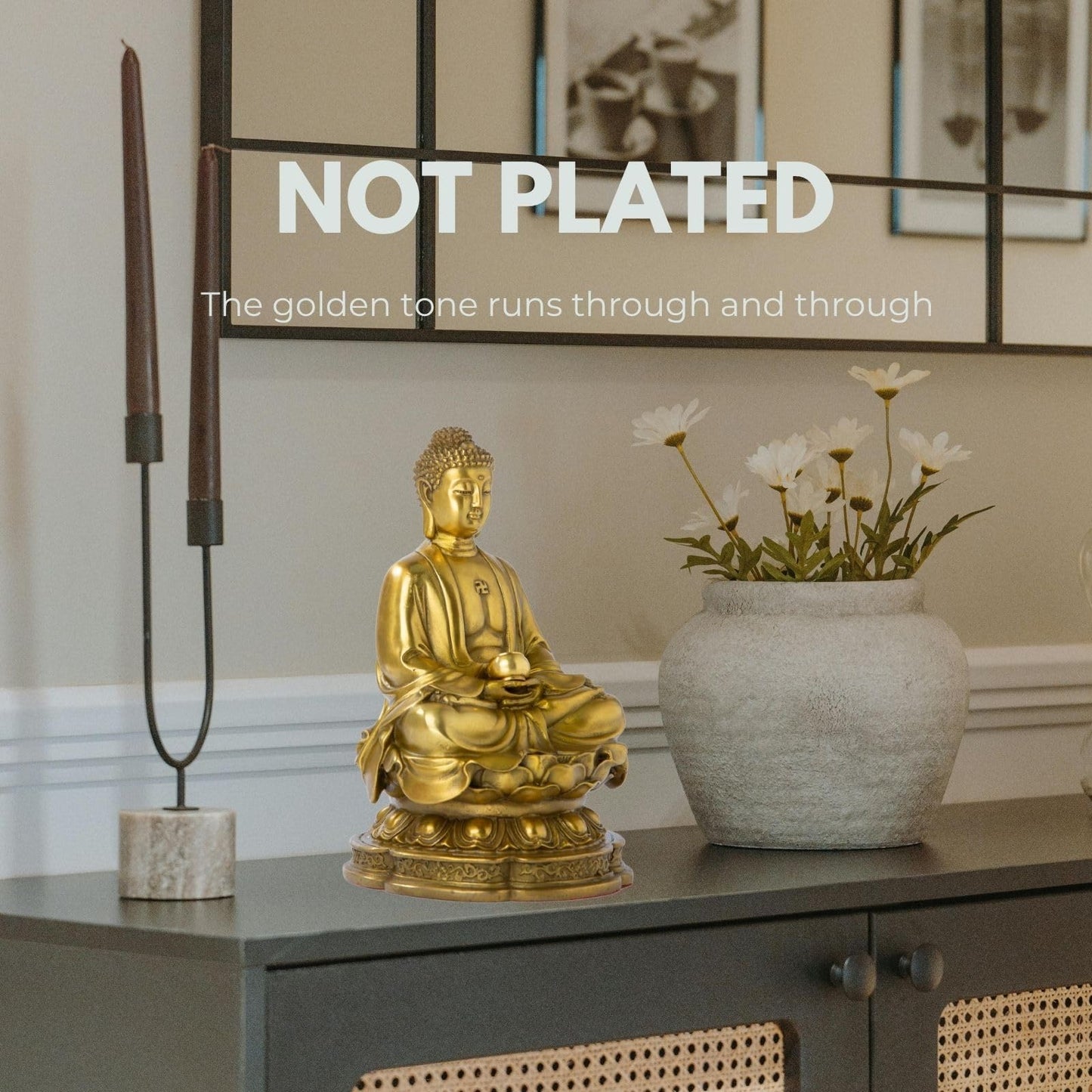MILY-ART Lost-Wax Cast Genuine Brass Buddha Statue 7.87" – Heavy 3.3lb Handcrafted Meditating Figurine for Zen Garden, Shrine Altar, Meditation Room – Not Plated