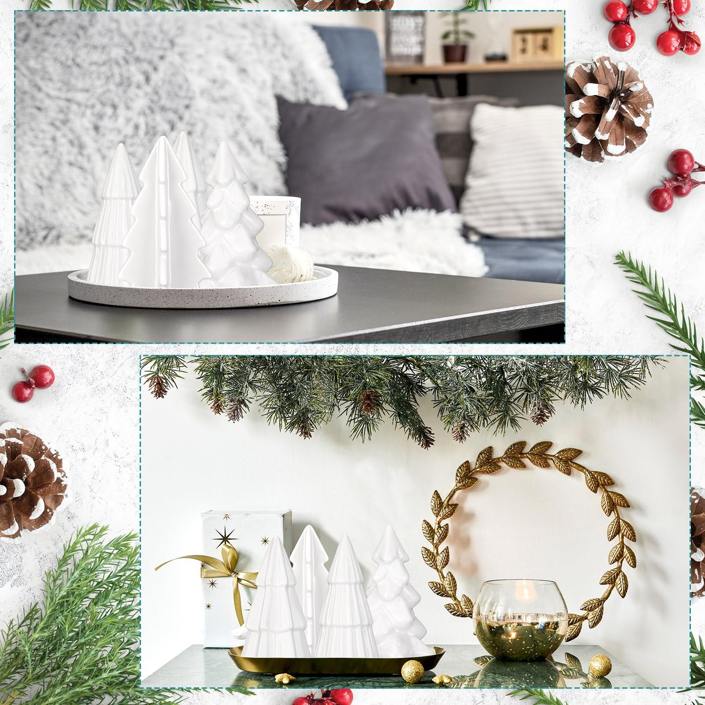 Nuenen 8 Pcs Ceramic Christmas Tree Porcelain Christmas Tree Winter Christmas Trees Mini Stoneware Trees for Mantle Vintage Table Shelf Living Room Bedroom Cabinets Office Desktop(Classic)