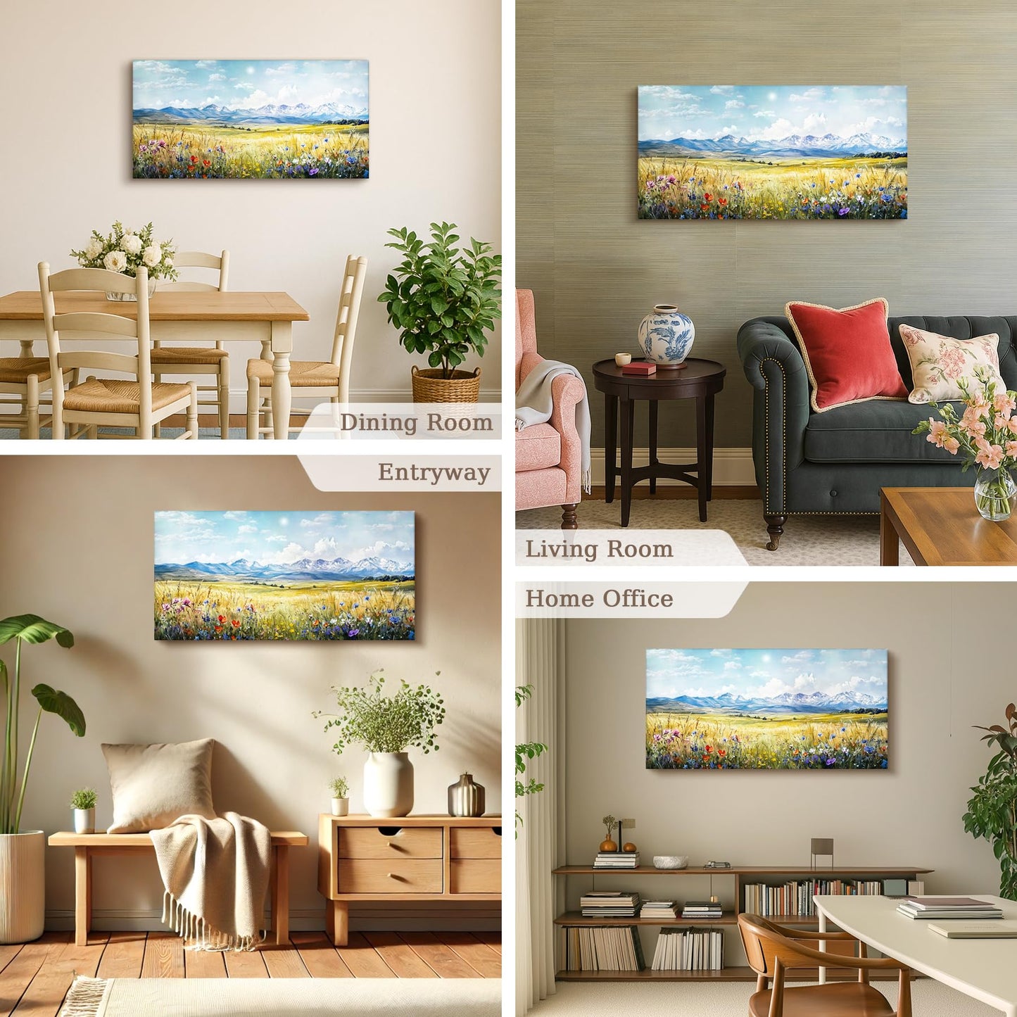 SERIMINO Nature Landscape Large Wall Art Prints, Meadow Wildflowers Rustic Home Decor, Mountain Wilderness Scenic Canvas Painting, Outdoor Pictures Wall Decor Living Room Bedroom Bathroom 20"X40"