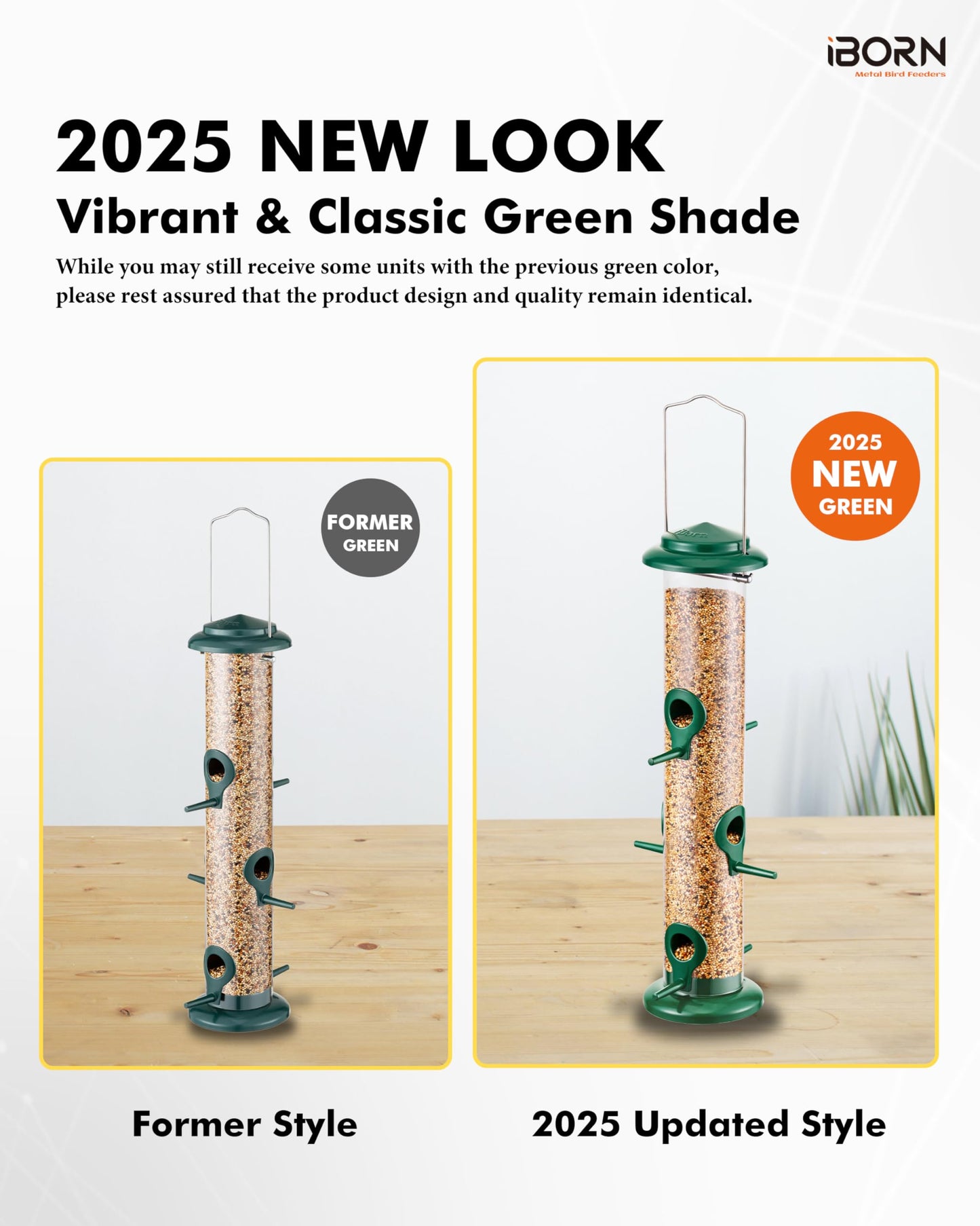 iBorn Metal Bird Feeders 6 Ports Hanging Wild Bird Seed Feeder for Mix Seed Blends, Seed Feeder, Sunflower Heart, Birdbath, Heavy Duty All Metal Green Finishing 15 Inch 6Port,Gift Box