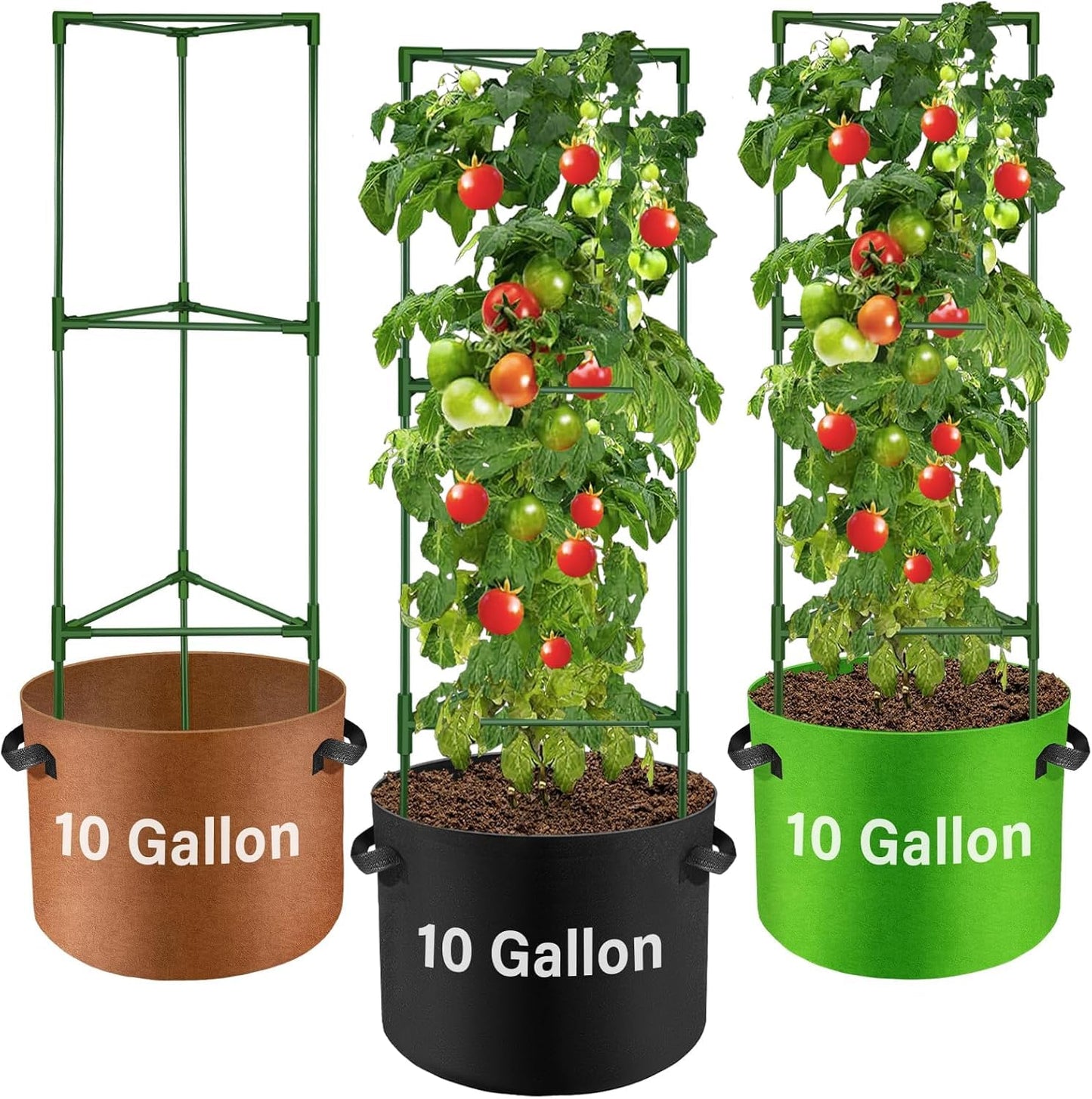 Suntee 2 Pack 48" Large Artificial Ferns, 3 Pack Tomato Cage with 10 Gallon Grow Bags