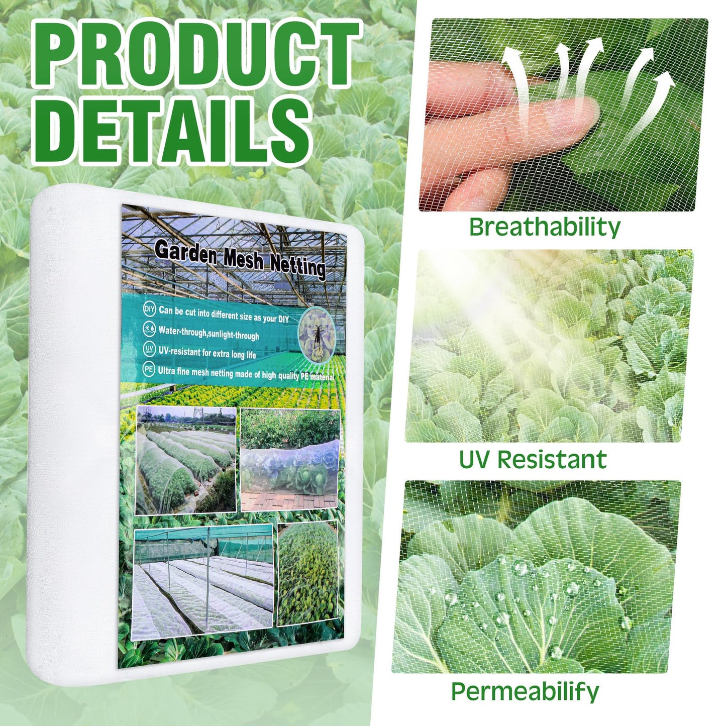 Windyun 3 Pack Garden Mesh Netting Mosquito Netting Fruit Tree Netting Insect Bug Netting Bug Netting for Garden Protection Ultra Fine Plant Netting(10 x 33 ft,White)