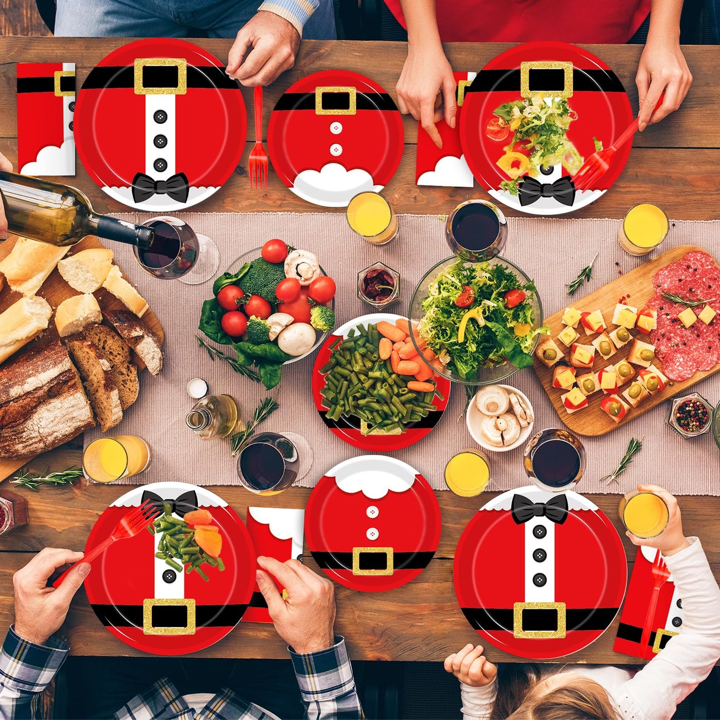 Kepeel 200Pcs Santa Claus Christmas Party Plates and Napkins Sets, Santa Claus Suit Party Supplies Decorations Winter Holiday Xmas Party Dinnerware for Kids Birthday Baby Shower Home Decor, Serves 50