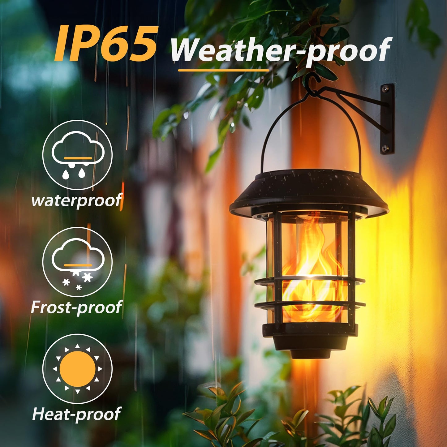 Otdair Solar Lanterns Outdoor Waterproof, 2 Pack Flickering Flames Wall Garden Decor with Glass Shade, Hanging Solar Lights Wall Mount Decorations for Halloween, Front Porch, Patio, Yard