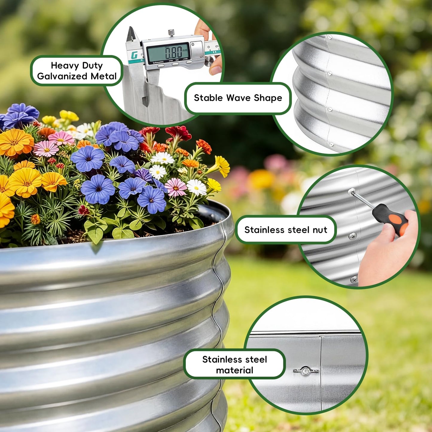 AHEONLAR 3Pack 3x2x2ft Galvanized Raised Garden Beds Outdoor, Oval Raised Beds for Gardening Metal Planter Boxes for Planting Vegetables, Fruit, Herb, Silver