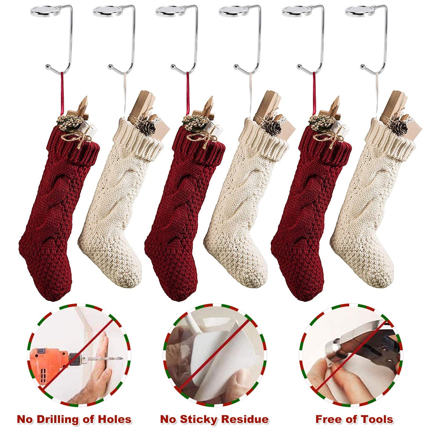 365park Christmas Stocking Holders for Mantle, 6 Pack Mantel Stocking Hangers Metal Hooks for Fireplace Christmas Xmas Party Decoration (Silver)