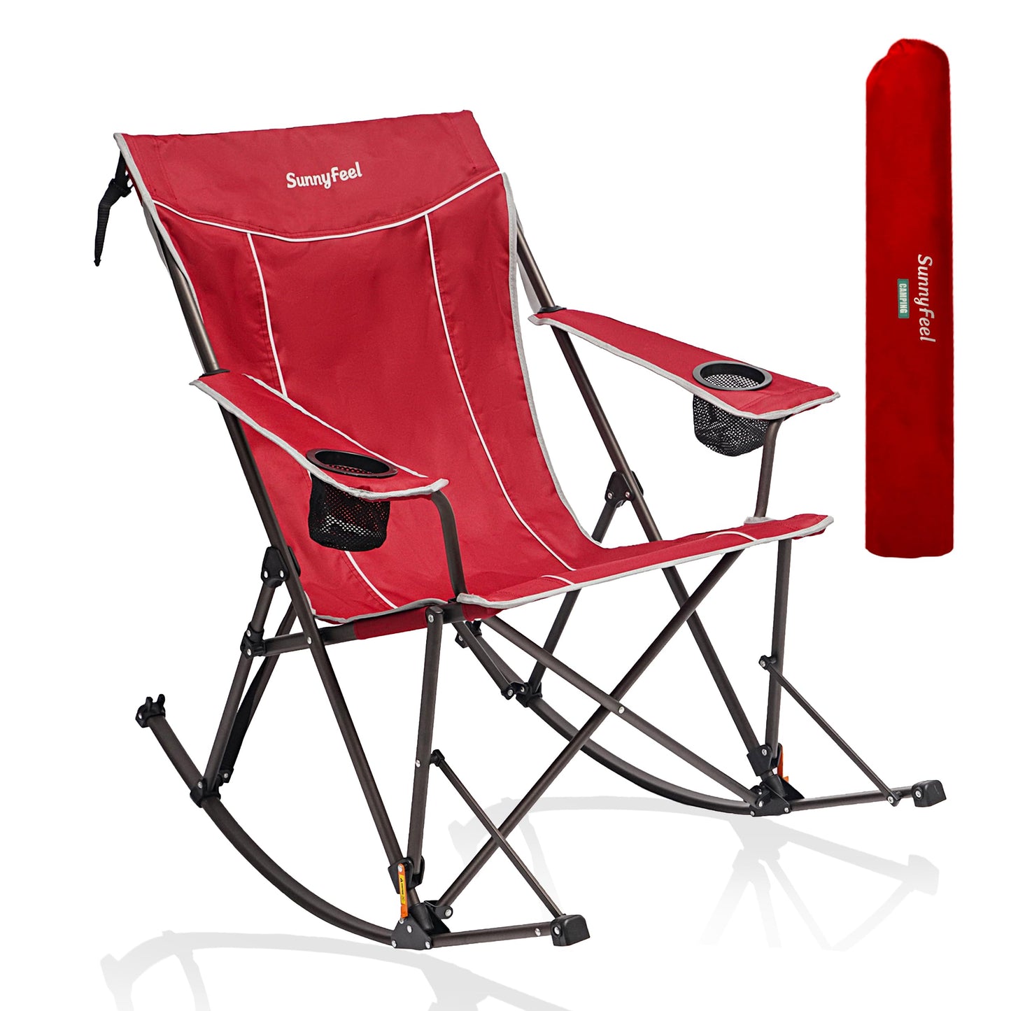 SUNNYFEEL Oversized Folding Rocking Camping Chair with Buckle Design Outdoor Rocker High Back Lawn Camp Rocker Chair with Cup Holder Heavy Duty 500 LBS for Outdoor/Camping/Lounge/Patio with Carry Bag