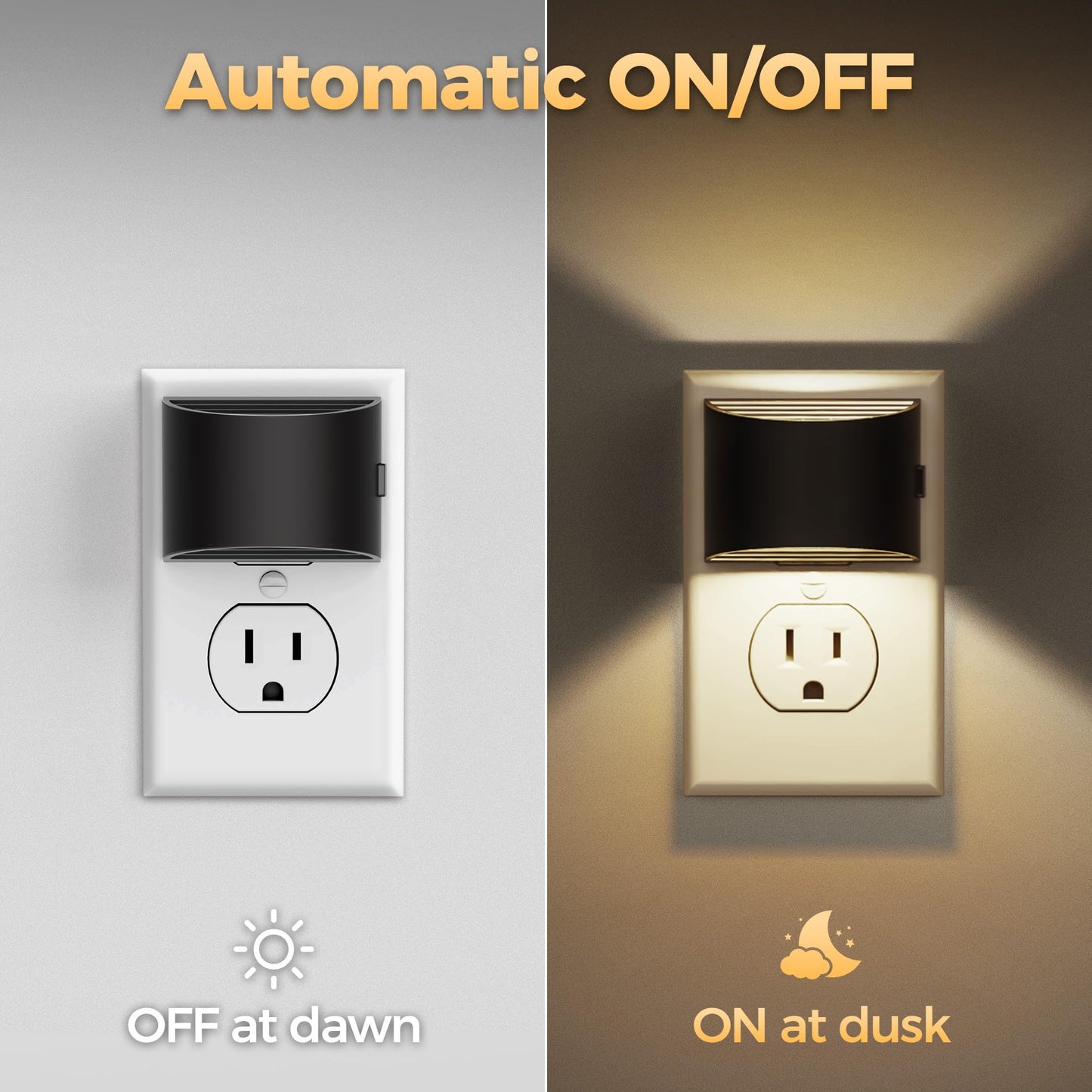 DORESshop LED Night Light[2 Pack], Night Lights Plug into Wall, 3 Level Brightness Adjustable Plug in Night Light, Dusk to Dawn Sensor, Nightlights for Adults, Bedroom, Bathroom, Hallway, 3000K