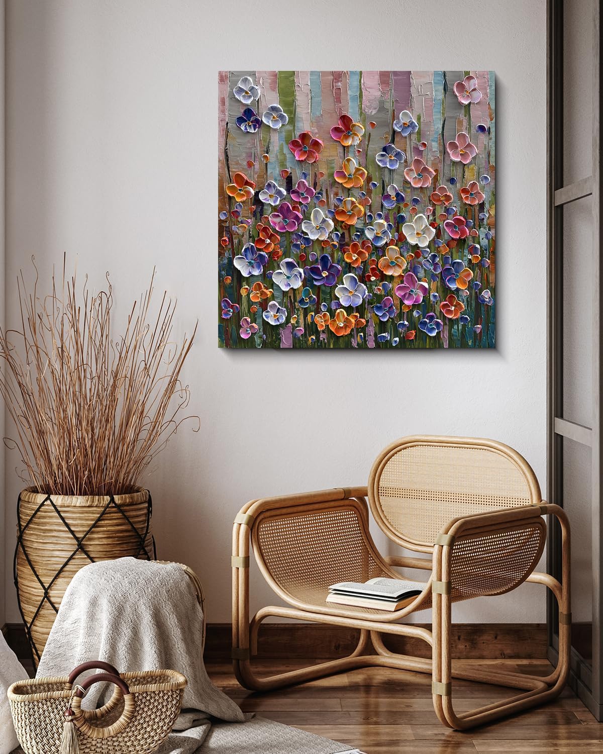 Diathou Art Hand-painted canvas wall decorations, modern floral country-style oil paintings, suitable for bedroom, bathroom and office walls as natural painting artworks.30x30 inches