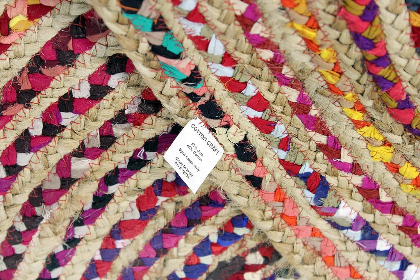 COTTON CRAFT Jute Chindi Braid Rag Rug - Boho Farmhouse Rustic Area Accent Throw Rug - Handwoven Reversible Natural Recycled Cotton- Living Room Den Study Home Décor Gift - 2' x 3' Oval - Multi Color