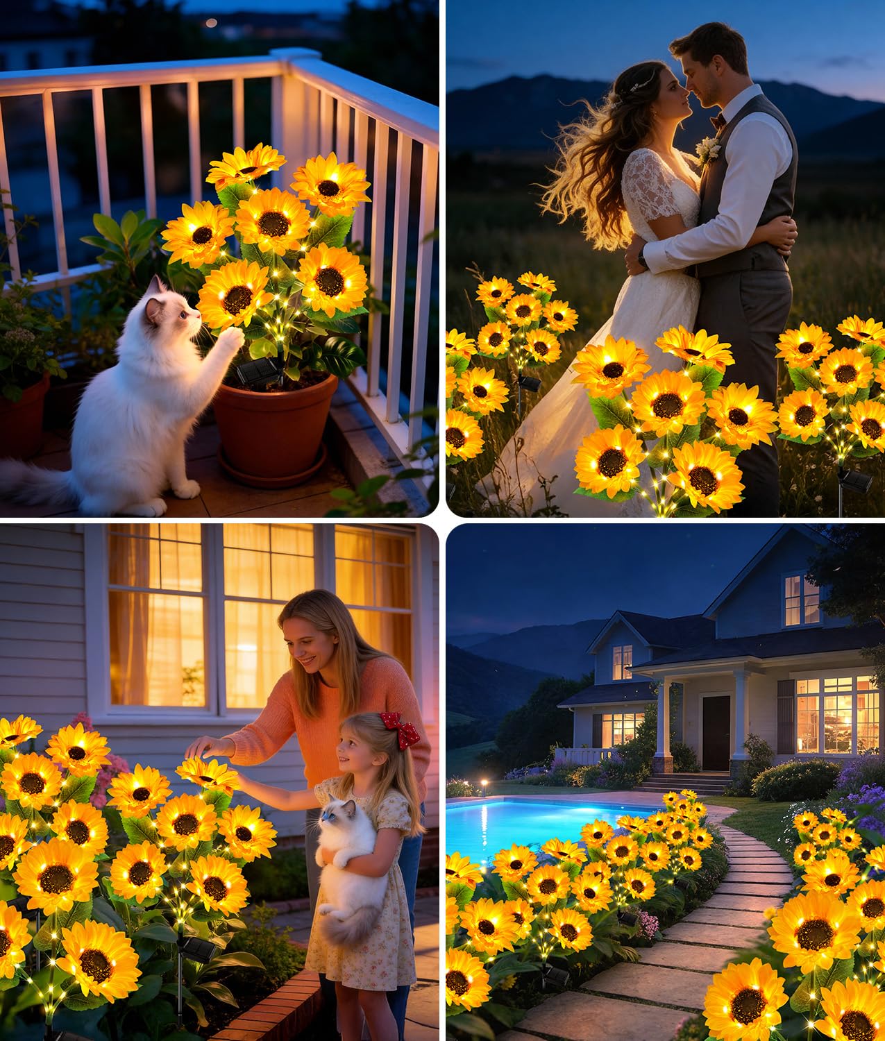 LETMY Solar Lights Outdoor Garden Decor, 4Pack Upgraded Solar Garden Lights with 24 Sunflower Lights, Solar Flowers Outdoor Waterproof IP65 for Garden Flower Bed Yard Decor, Gift for Women Mom Grandma