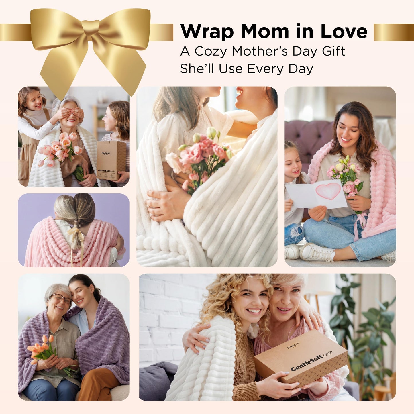Bedsure GentleSoft White Throw Blanket for Couch - Mothers Gifts Day Birthday Gifts for Women Mom Her, Soft Cozy Fleece Summer Throw Blanket for Girl, Room Home Bedroom Decor, Off White, 50x60 Inches