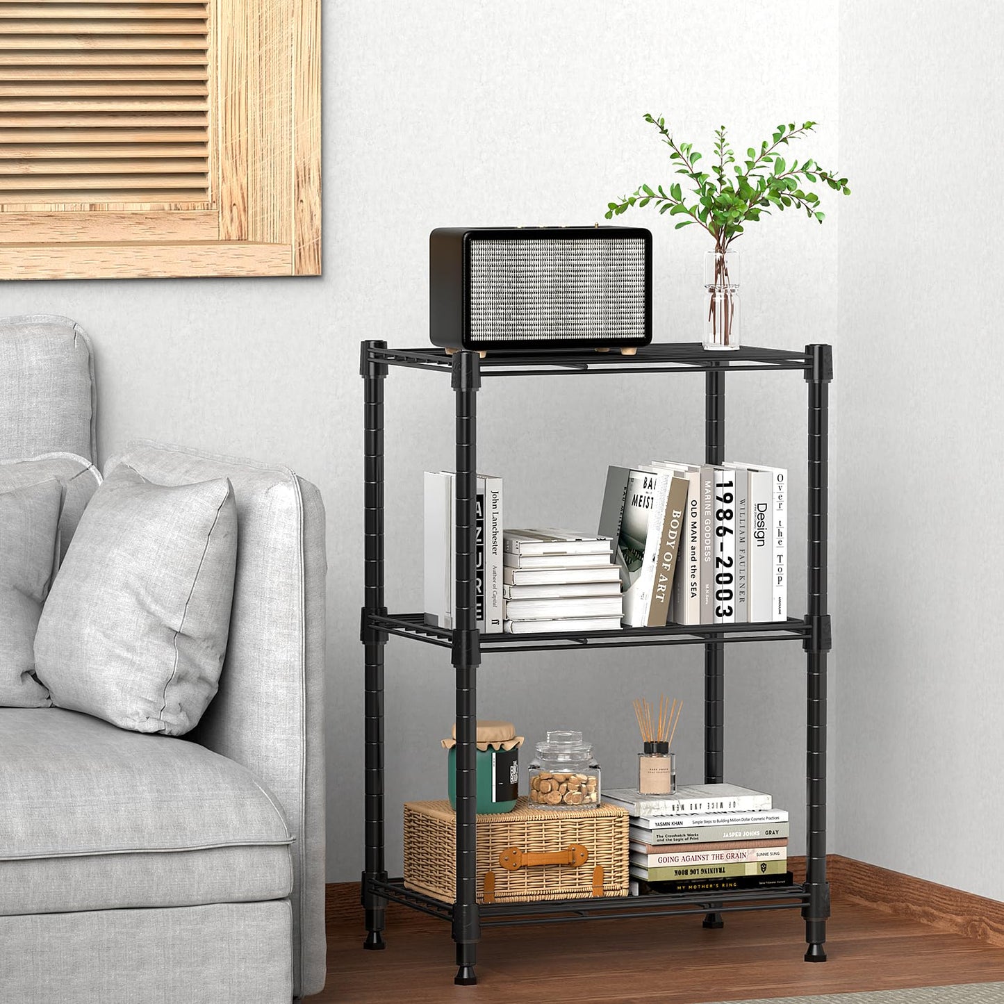 M MZG 450 lbs Steel Storage Shelving 3-Tier Utility Shelving Unit Steel Organizer Wire Rack for Home,Kitchen,Office (11.8" D x 17.7" W x 26.3" H)