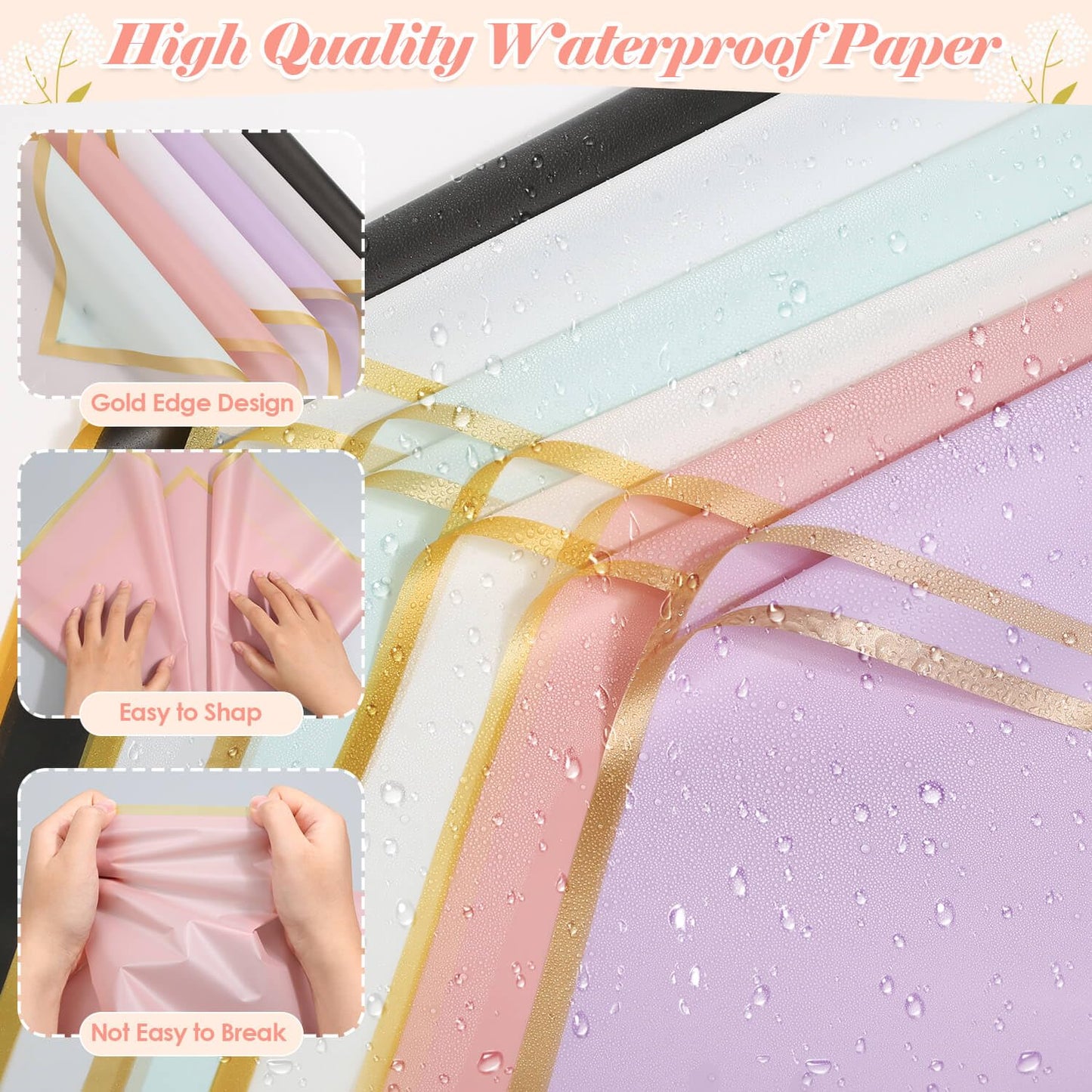 Tetutor 366 pcs Flower Bouquet Wrapping Paper,Waterproof Flower Floral Wrapping Paper Bouquet Sheets With Ribbons Pins 3D Butterflies and Crowns for Florist Wrap