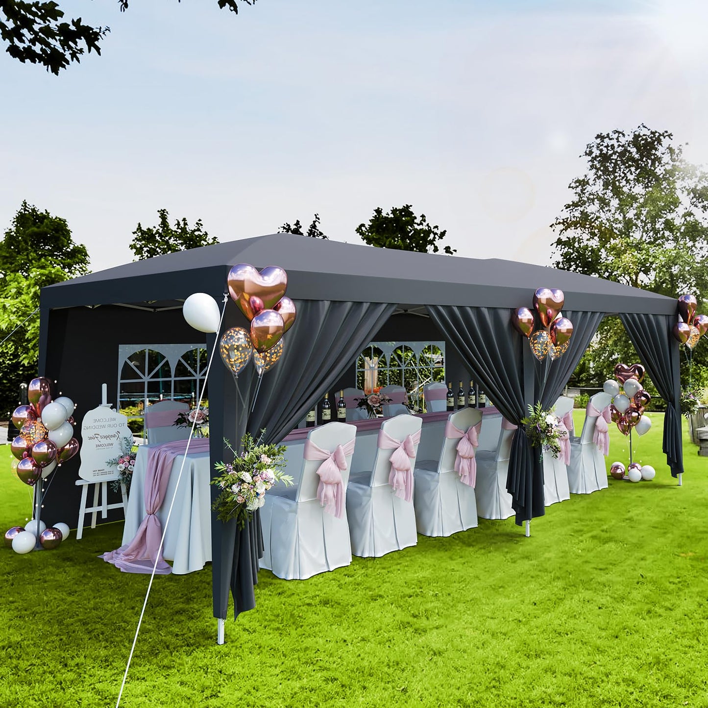 10x20 Pop Up Canopy Tent with 6 Removable Sidewalls, Heavy Duty Easy Up Commercial Party Tent with 3 Adjustable Heights, Waterproof Outdoor Canopy for Events, Wedding & Market, Includes 18 Stakes and