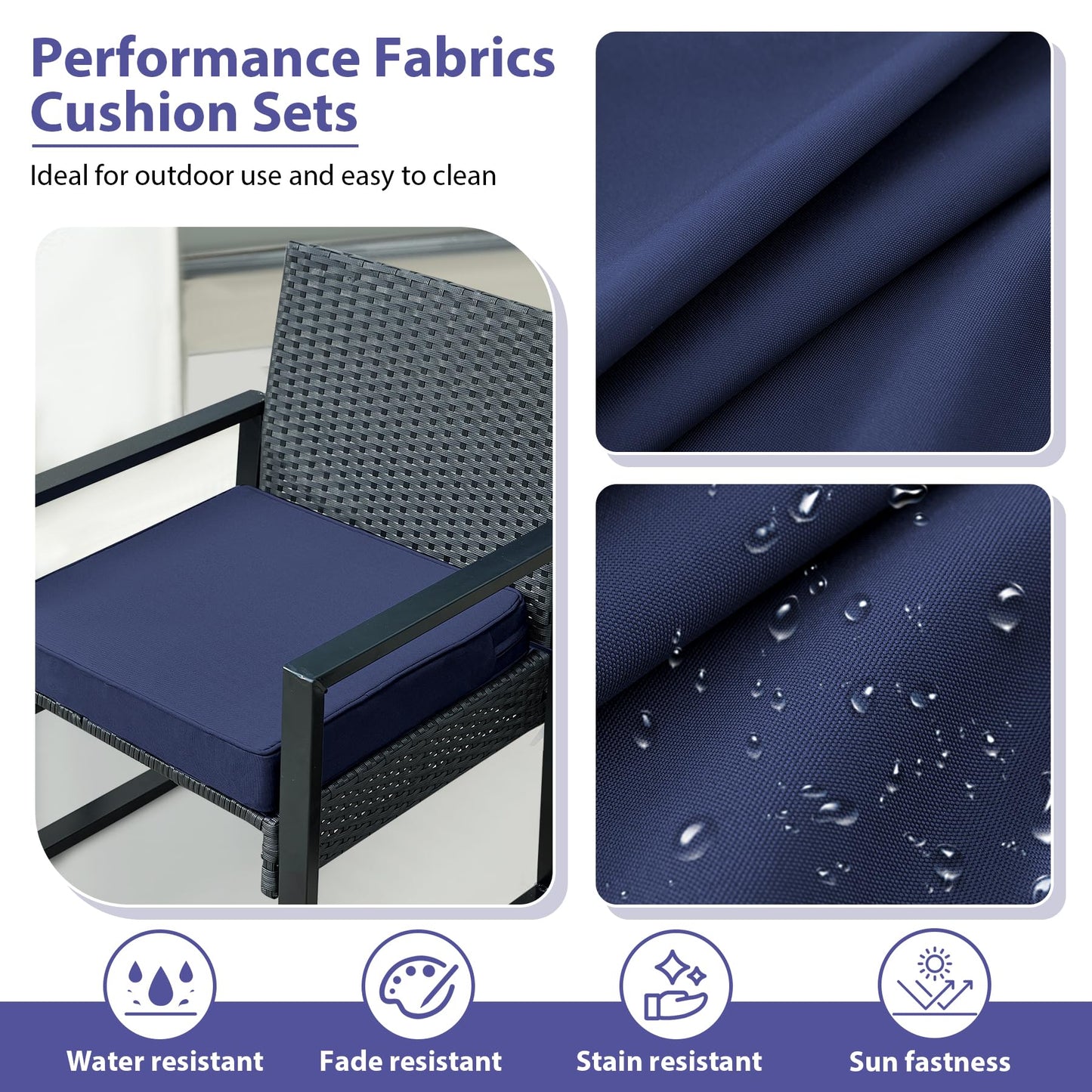 IPYNBAP Outdoor Chair Cushions Set of 4 -Waterproof Outdoor Seat Cushions for Patio Furniture, Patio Chair Cushion with Handle and Ties, Square Out Door Chair Pads,19" x 19" x 3", Navy Blue