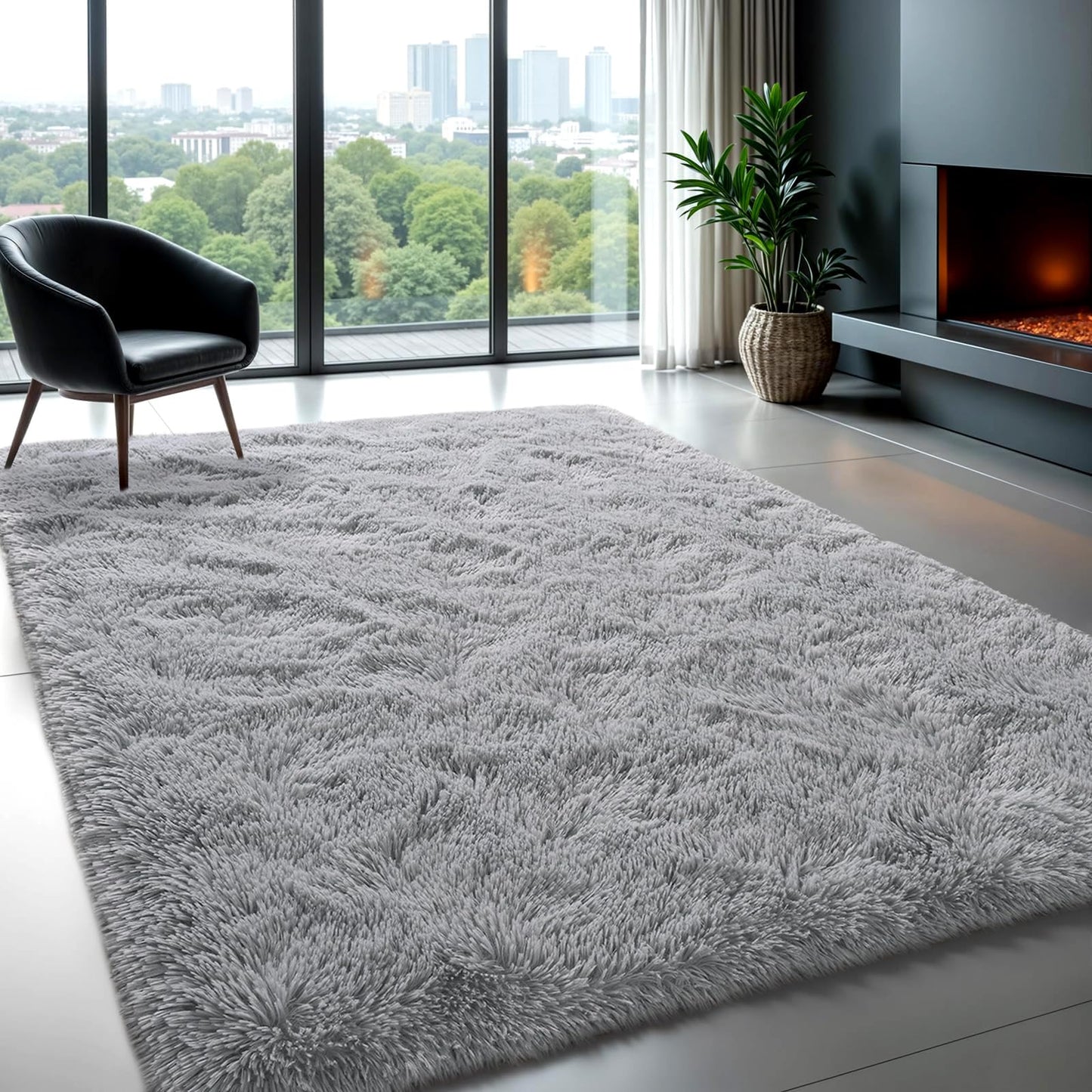 Zentavio Area Rugs for Living Room Grey Rugs for Bedroom Large 5x8 Carpet Fluffy Furry Soft Shag Aesthetic Plush High Pile Gray Throw Rug for Nursery Kids Room Dorm
